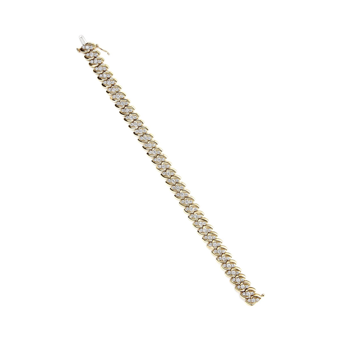 10K Yellow Gold 5.0 Cttw Diamond Double Row S-Link Cuban Bracelet (J-K Color