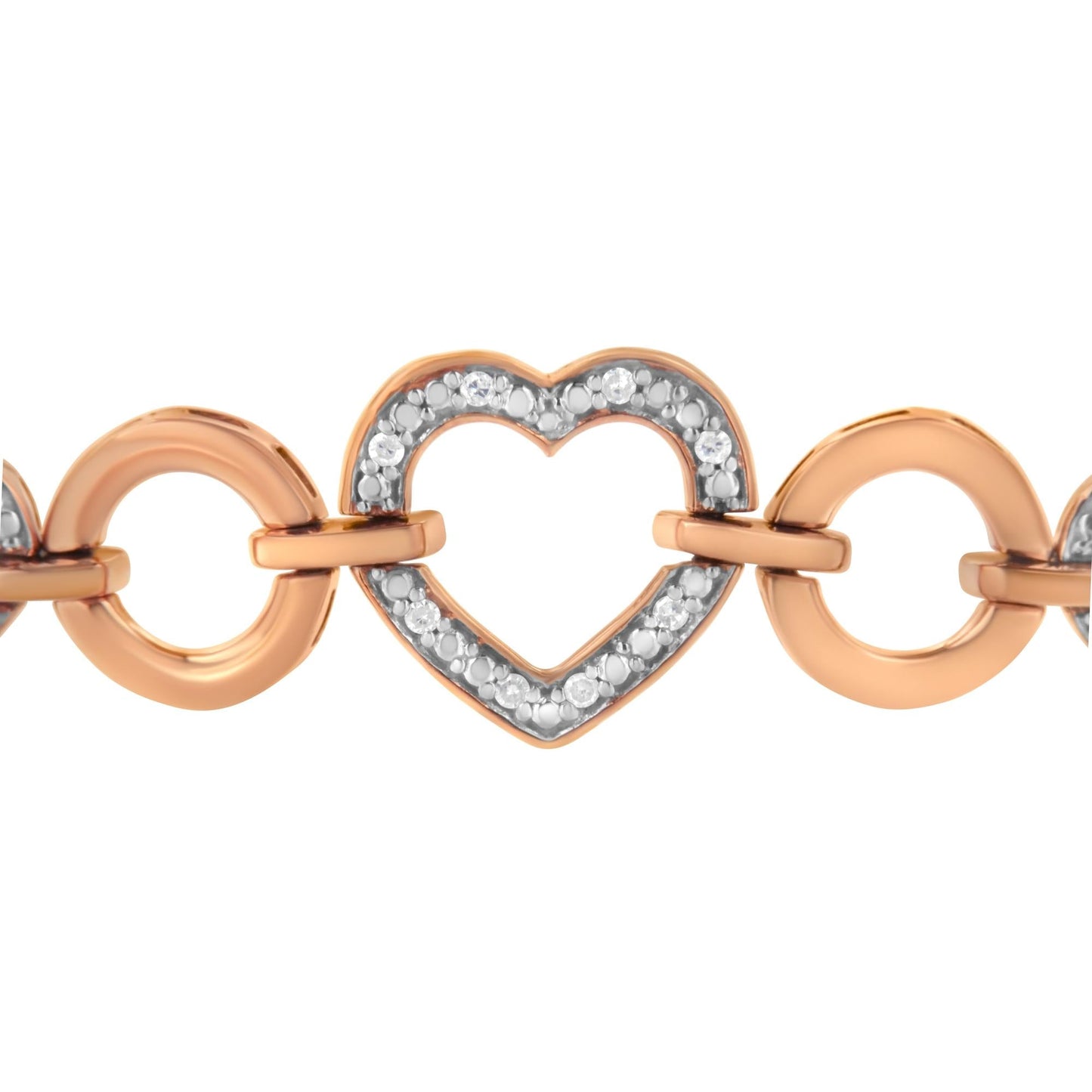 14K Rose Gold Plated.925 Sterling Silver Diamond Accent Circle and Heart Link