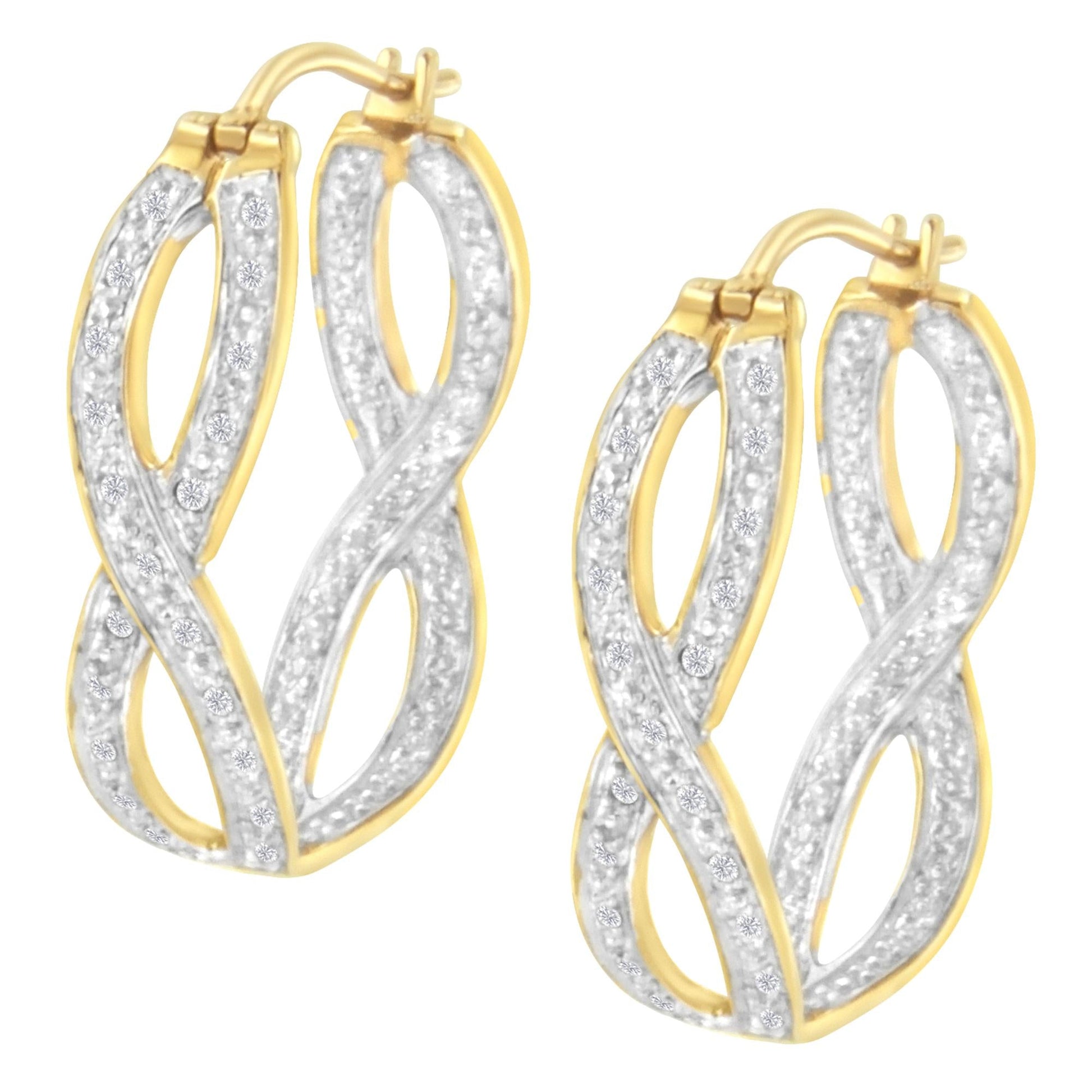 10K Yellow and White Gold 1/4 cttw Diamond Double Infinity Hoop Earrings (I-J