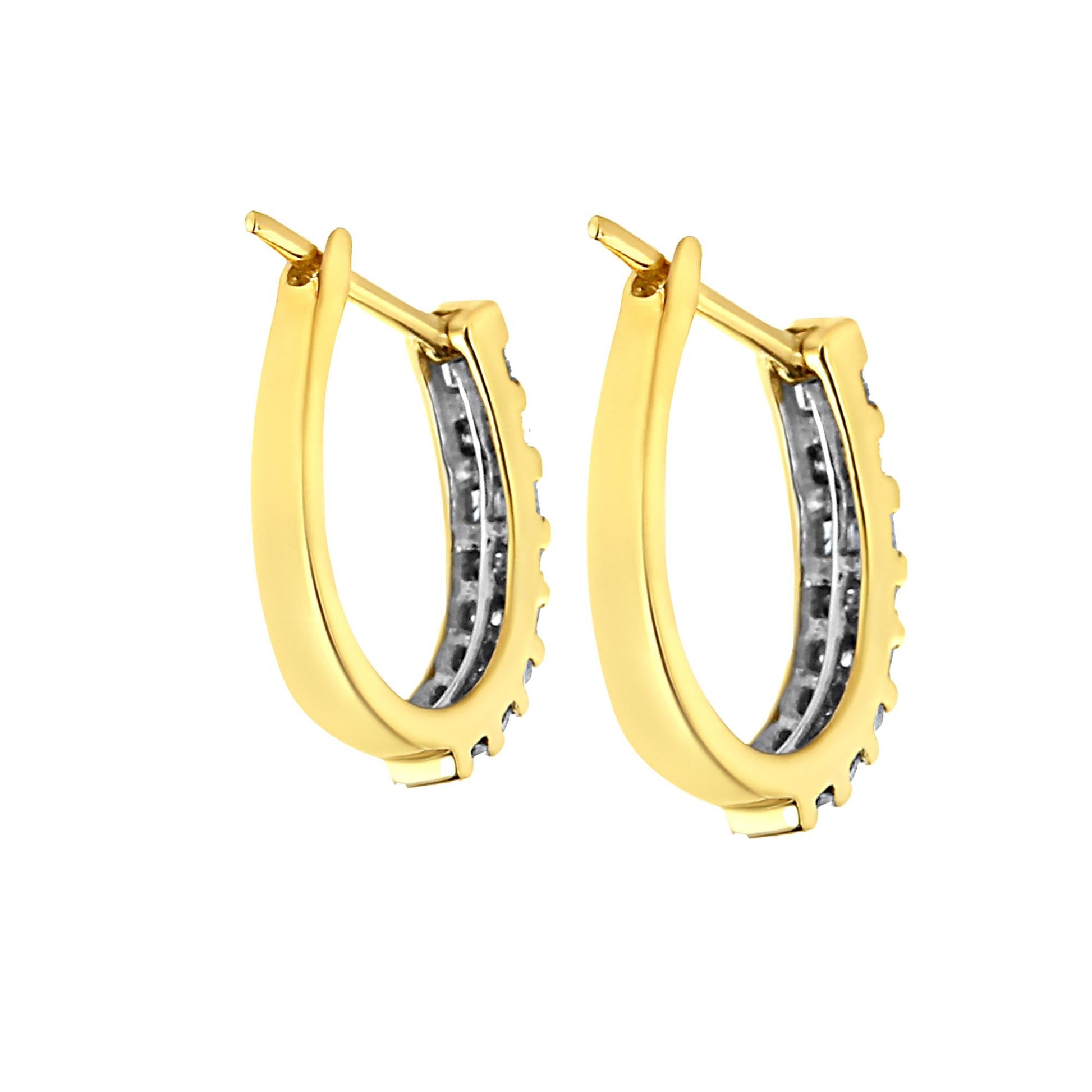 10K Gold Round and Baguette-Cut Diamond Hoop Earrings (I-J Color I2-I3 Clarity)