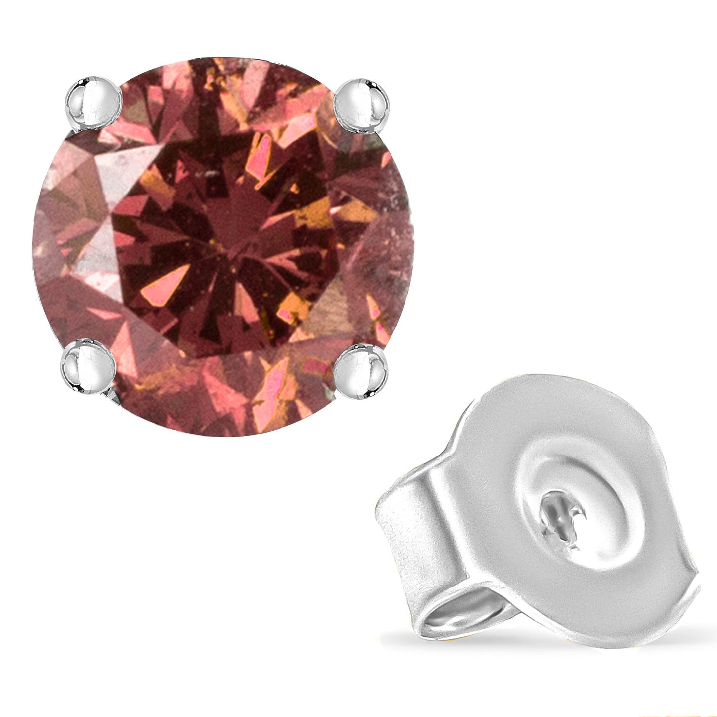 14K Gold 4-Prong Set Round Brilliant-Cut Pink Diamond Solitaire Stud Earrings