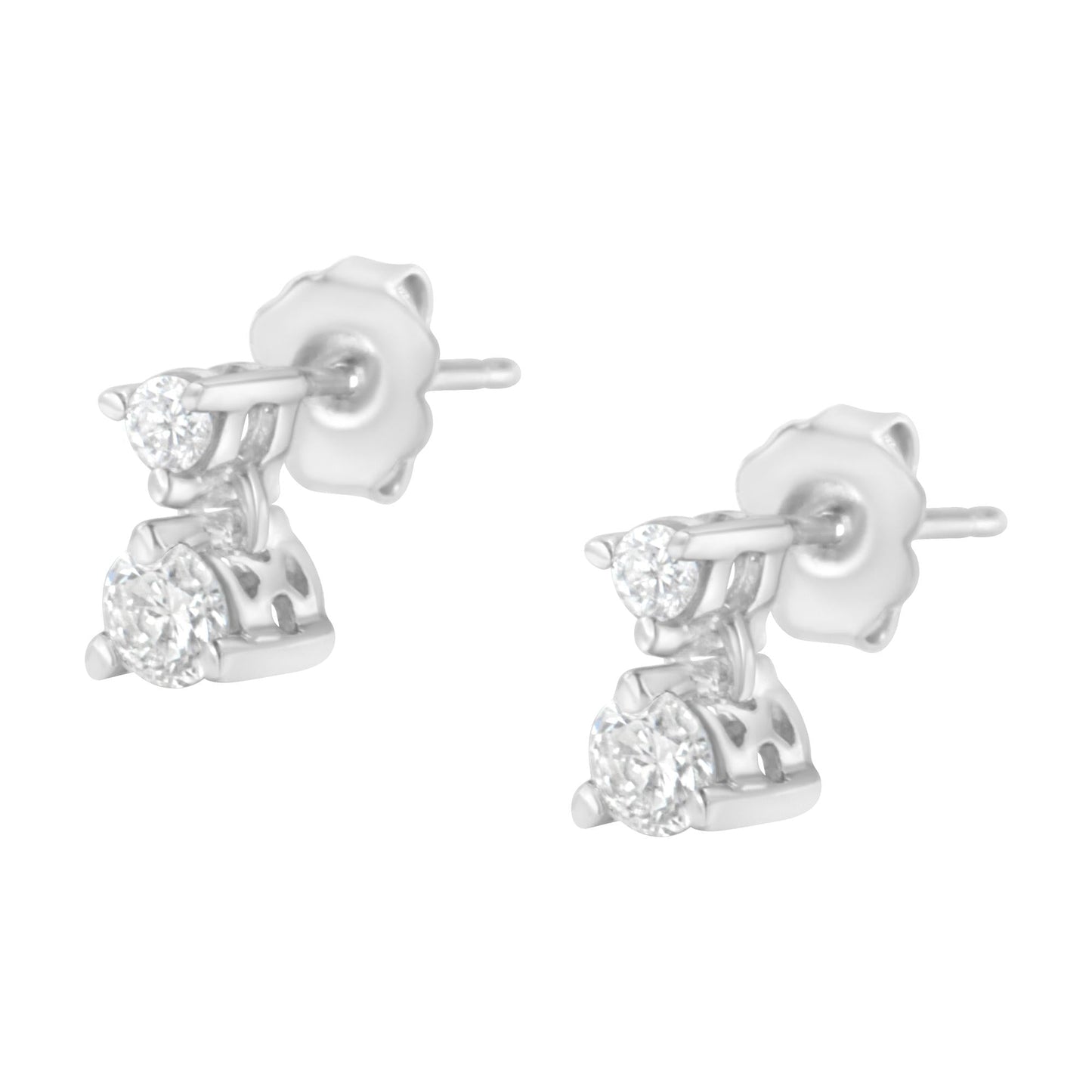 14K White Gold 1/3 cttw Double Diamond Stud Earrings (H-I Clarity I1-I2 Color)