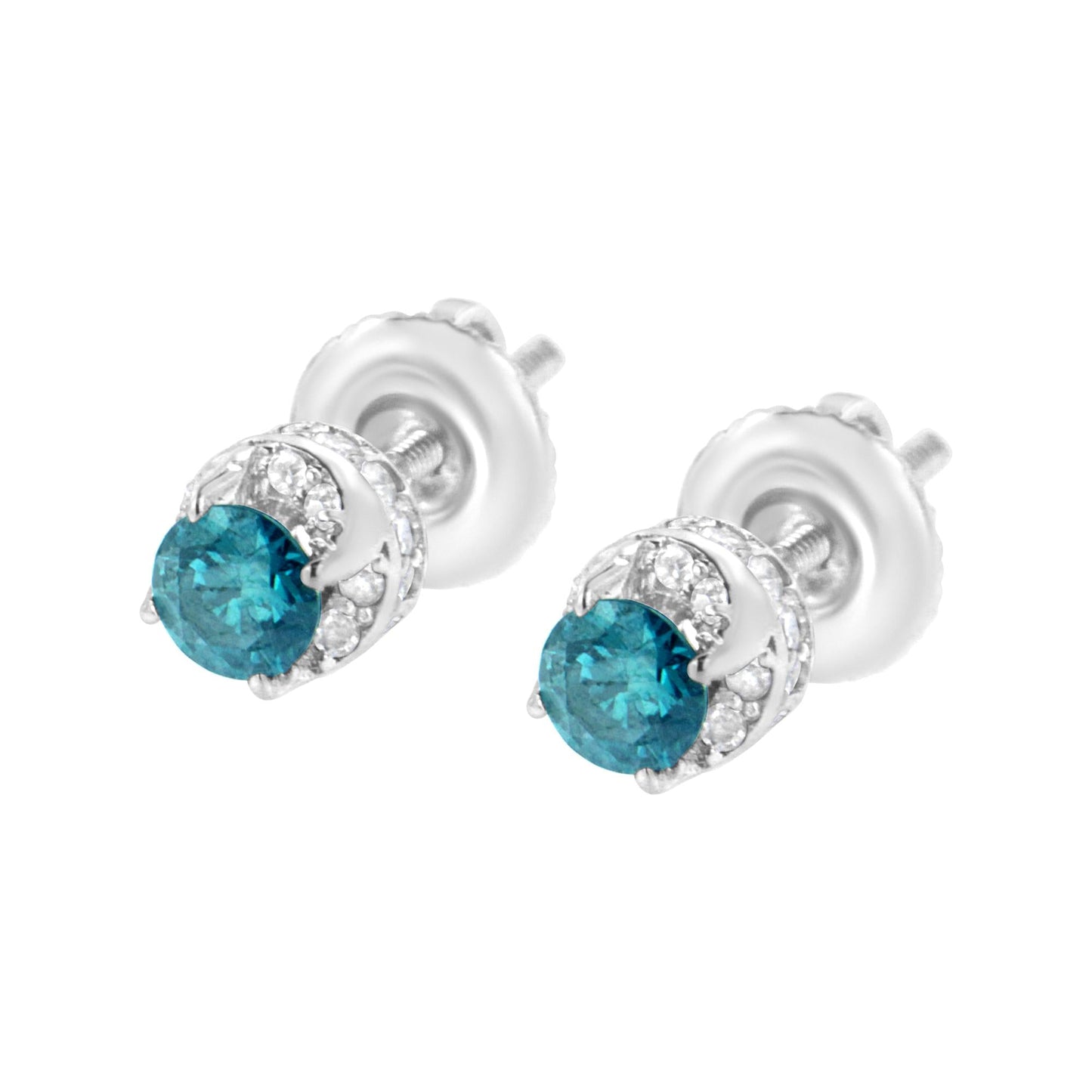 14K White Gold 1/2 cttw White and Treated Blue Round Diamond Earrings (I-J