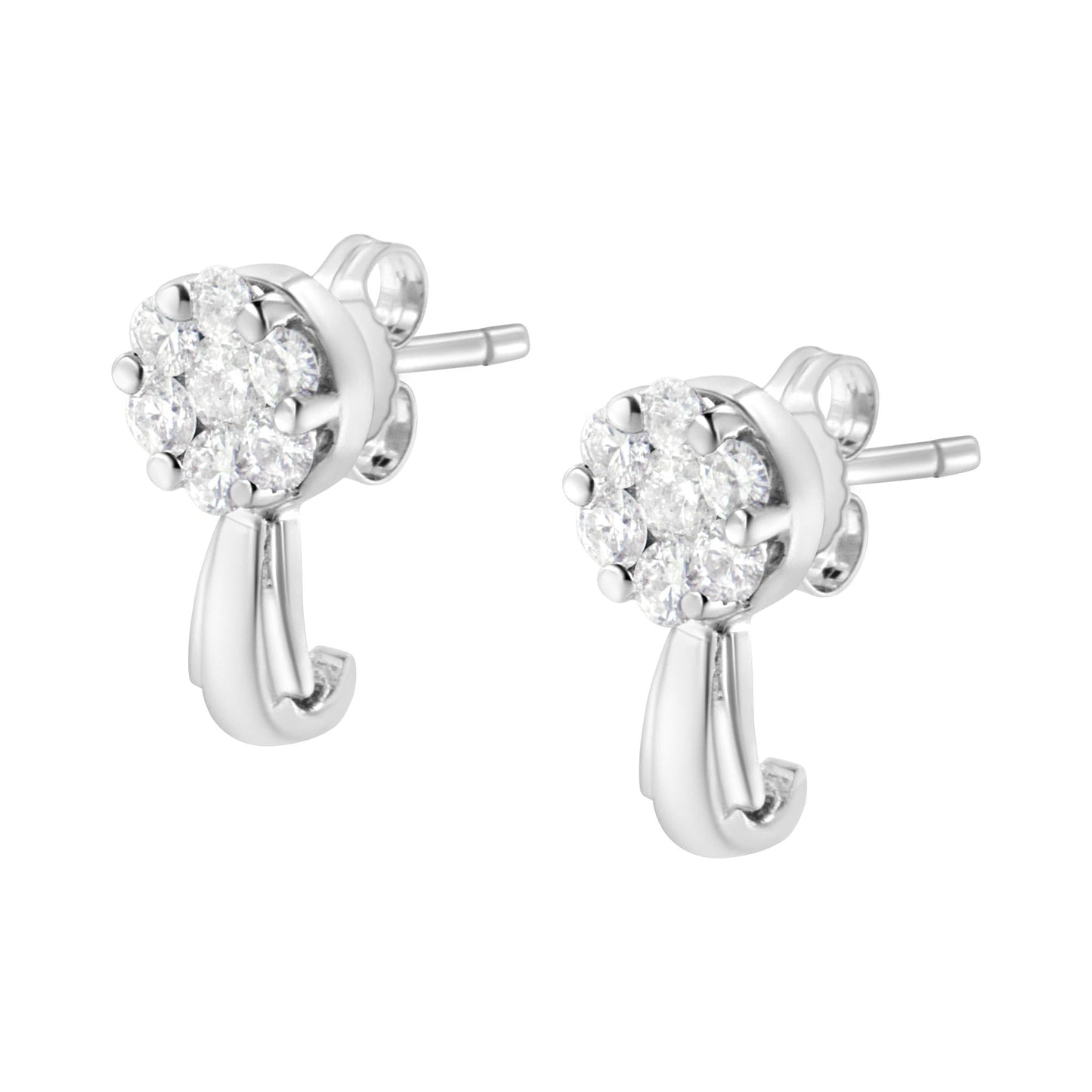 14K Gold 3/4 Cttw Diamond Floral Cluster Drop and Dangle Stud Earrings (H-I