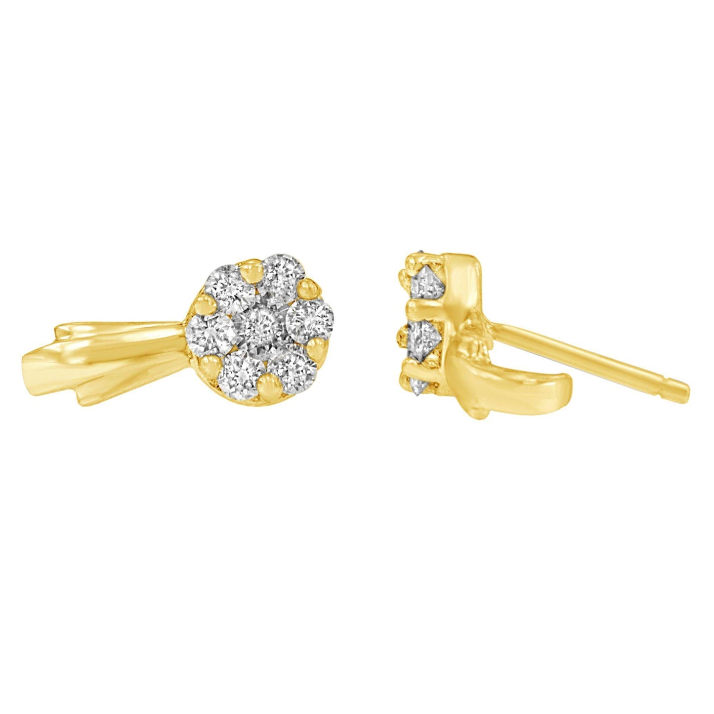 14K Gold 3/4 Cttw Diamond Floral Cluster Drop and Dangle Stud Earrings (H-I