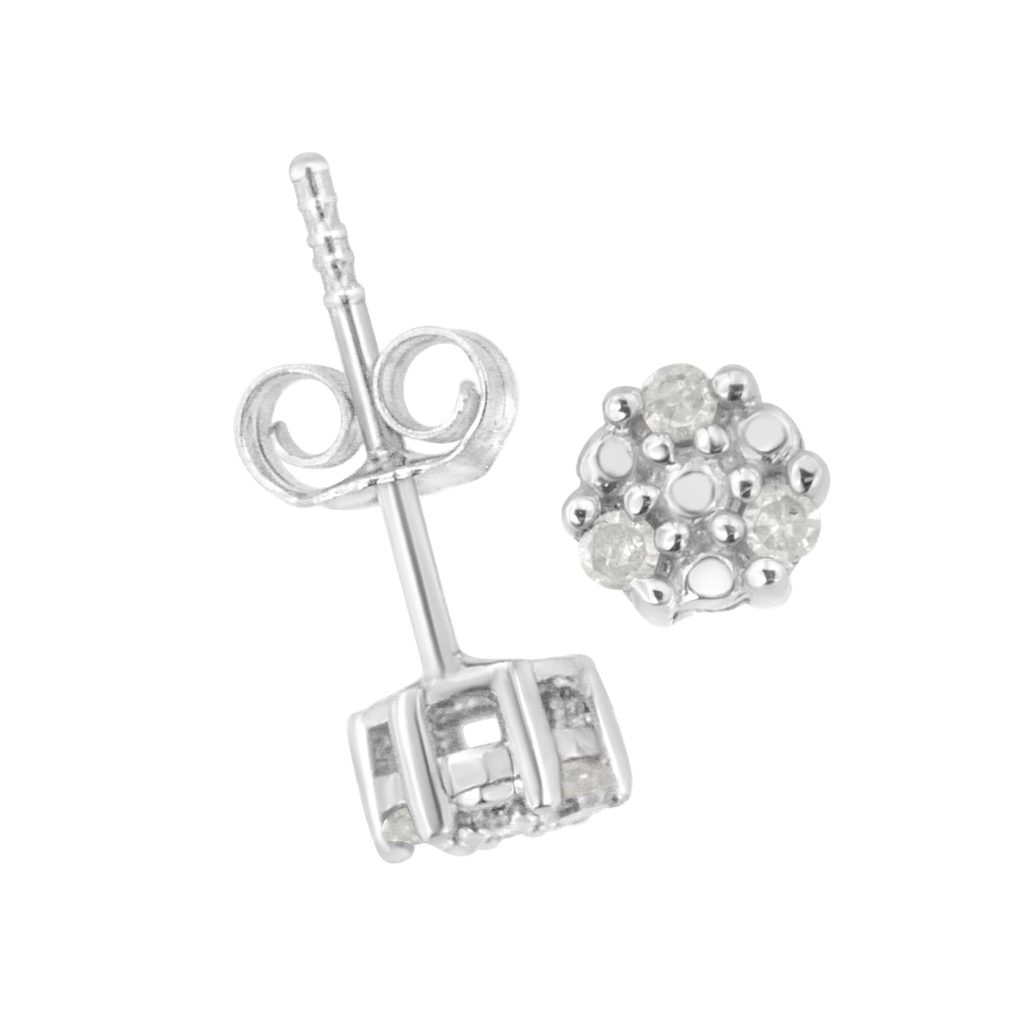 .925 Sterling Silver 1/10 cttw Prong Set Round-Cut Trio Diamond Stud Earrings