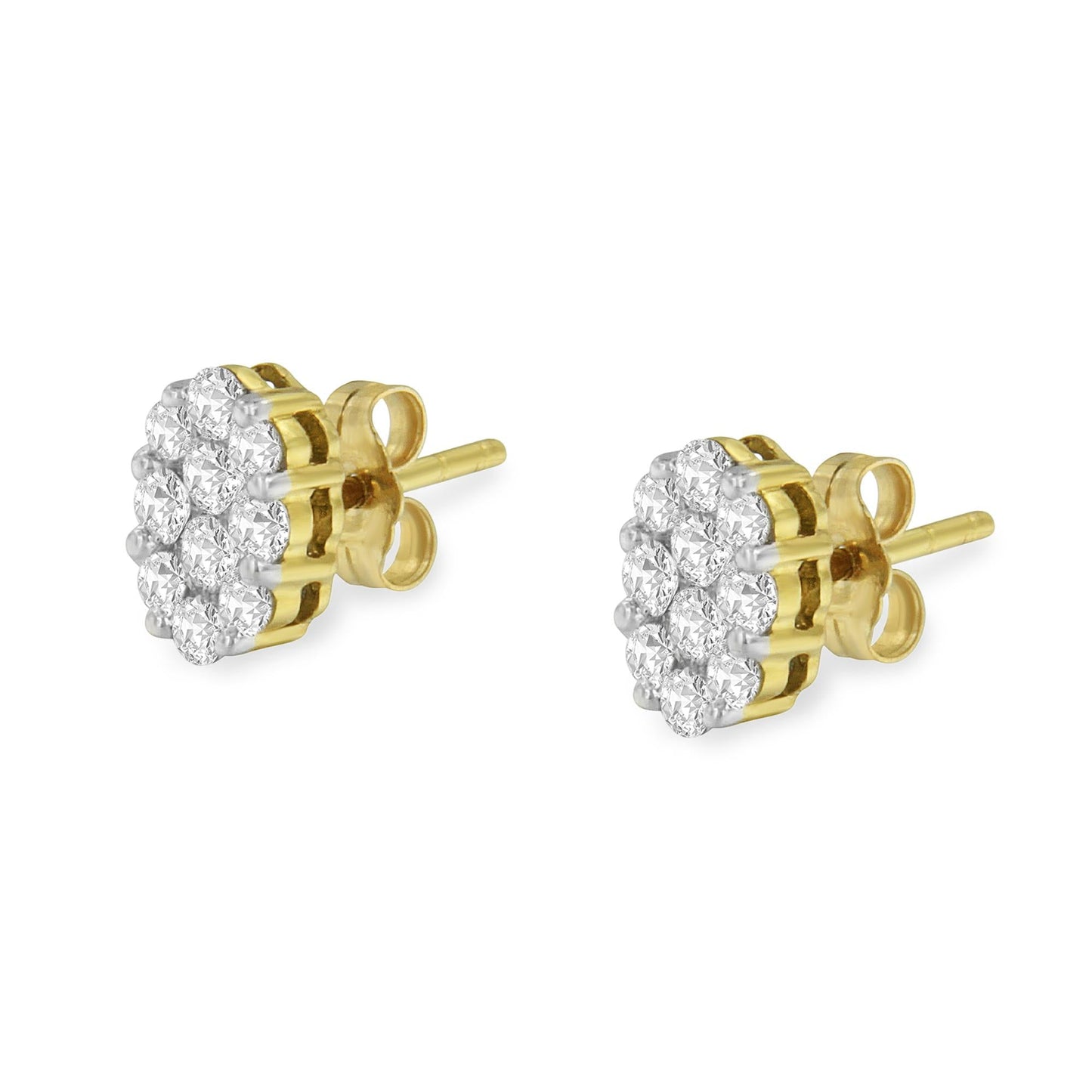 18K Yellow Gold 1 cttw Flower Diamond Stud Earrings (H-I I1-I2)