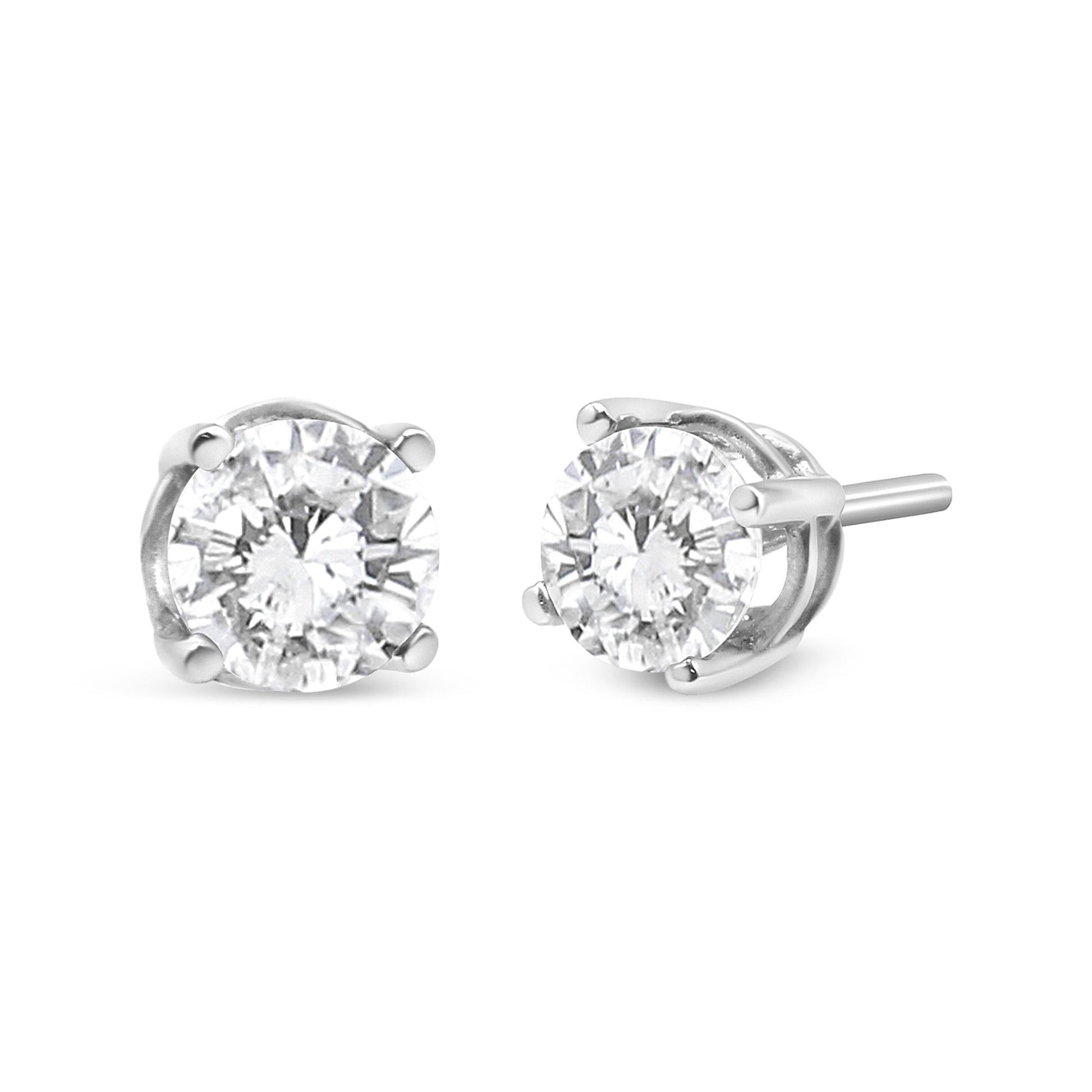 14K White Gold 3/4 Cttw Lab Grown Diamond 4-Prong Classic Stud Earrings (F-G