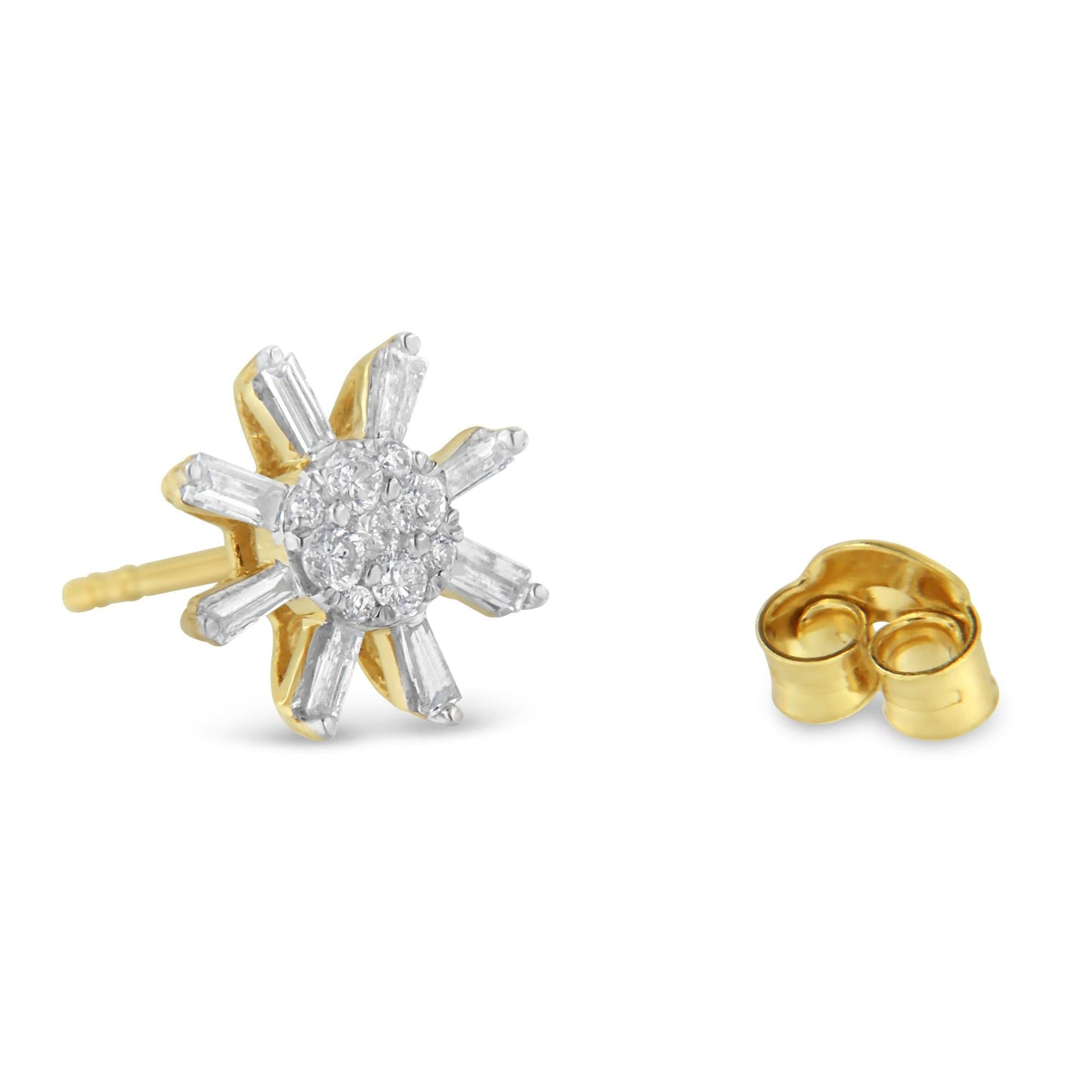 10k Yellow Gold Round and Baguette Diamond Stud Earring (0.50 cttw H-I Color