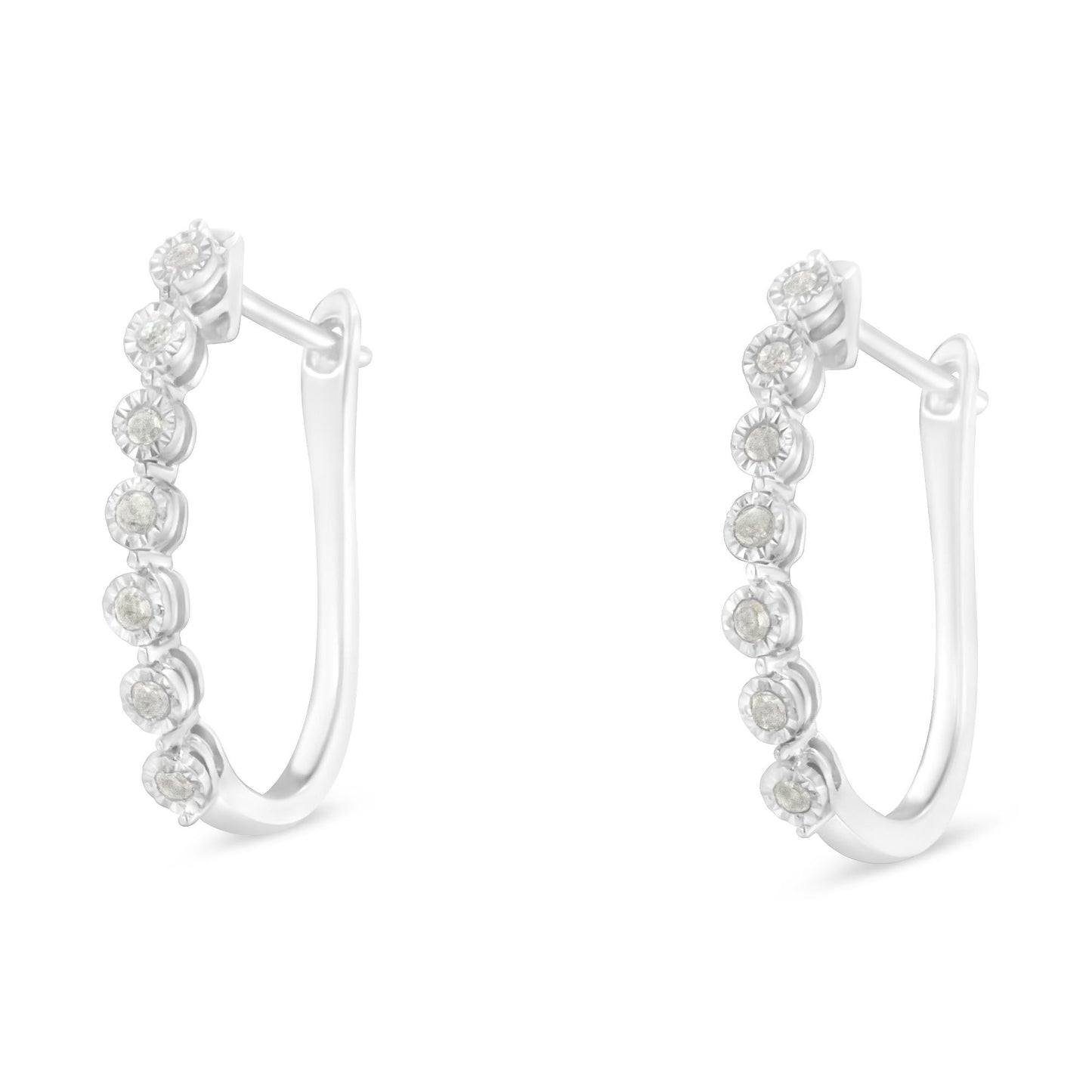 .925 Sterling Silver 1/2 cttw Miracle-Set Diamond 7 Stone Hoop Earrings (I-J