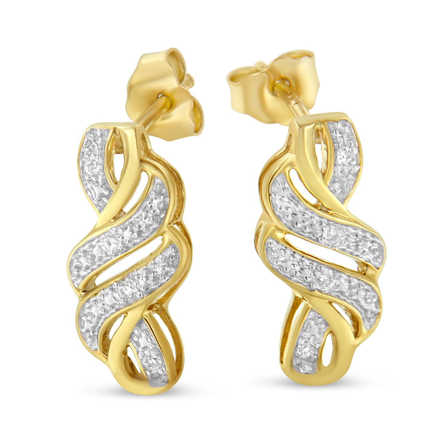 Yellow Plated Sterling Silver Round Cut Diamond Swirl Earrings (0.08 cttw H-I