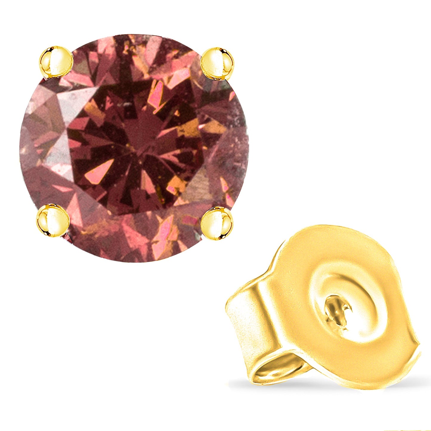 14K Gold 4-Prong Set Round Brilliant-Cut Pink Diamond Solitaire Stud Earrings