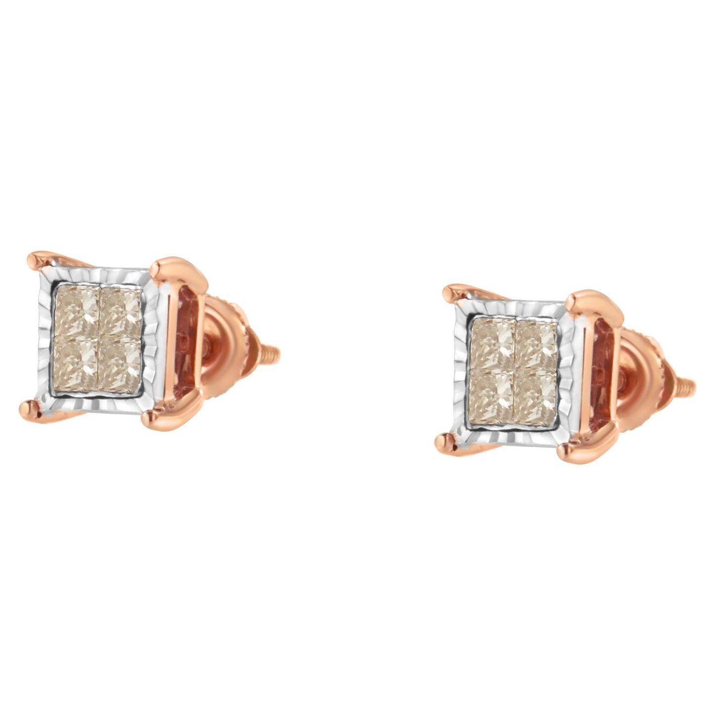 10K Two-Toned Princess-Cut Composite Diamond Stud Earrings (1/2 cttw J-K Color