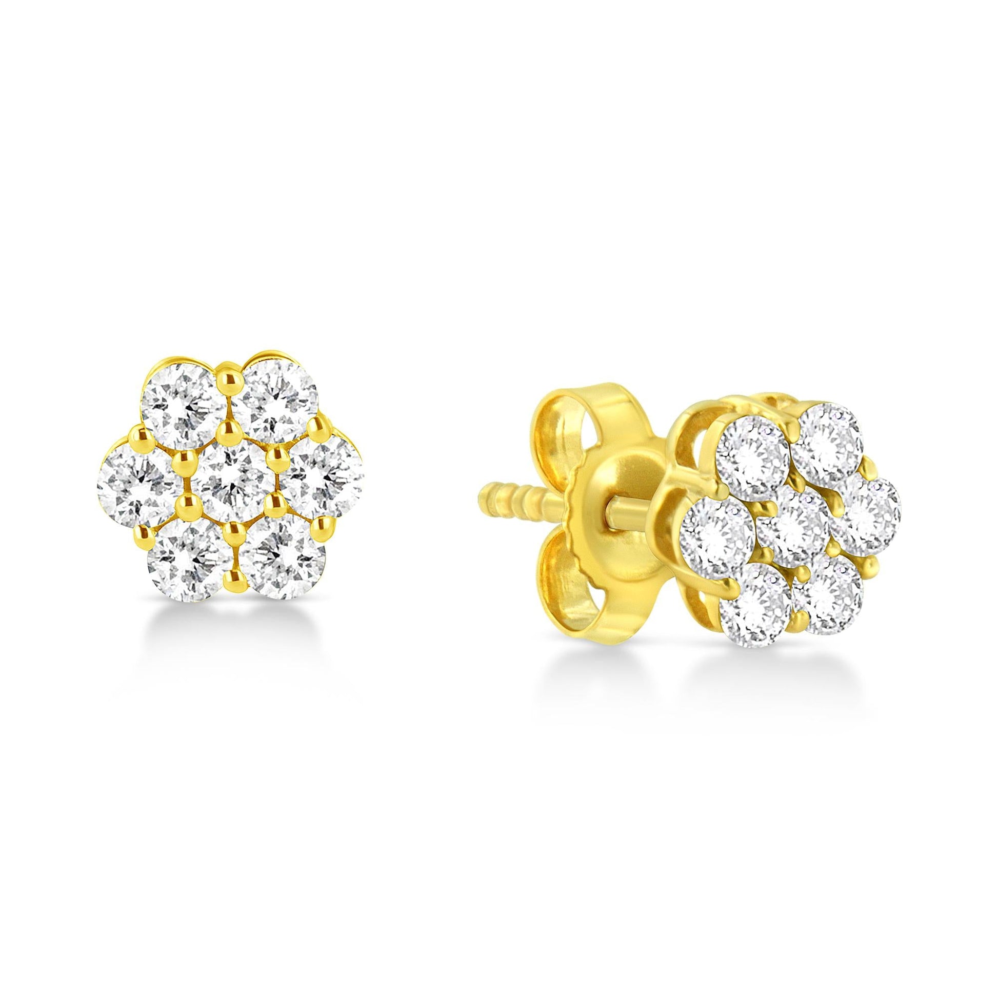 14K Yellow Gold 1/2 Cttw Brilliant Round Cut Diamond Floral Cluster Stud