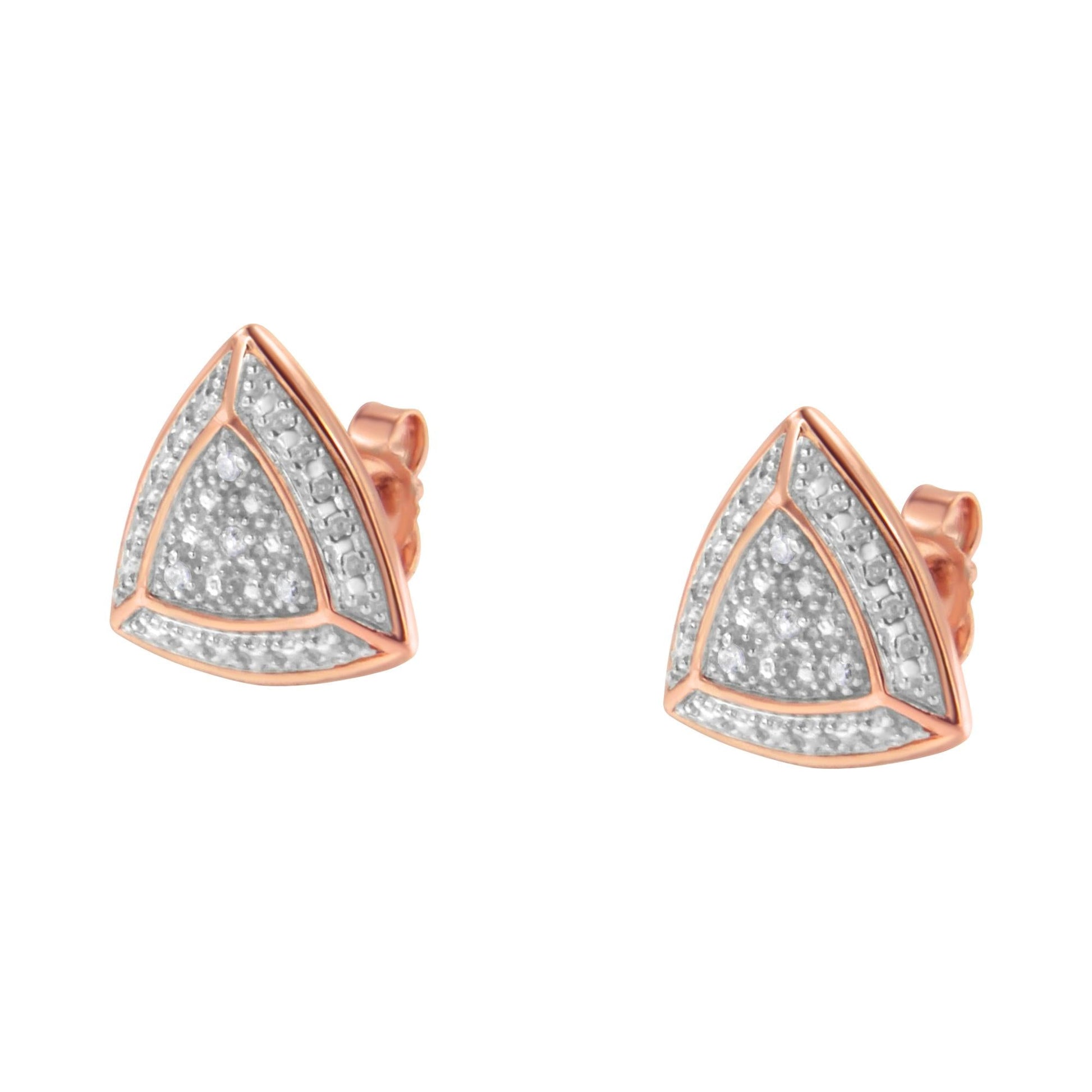 14K Rose Gold over.925 Sterling Silver Diamond-Accented Trillion Shaped 4-Stone