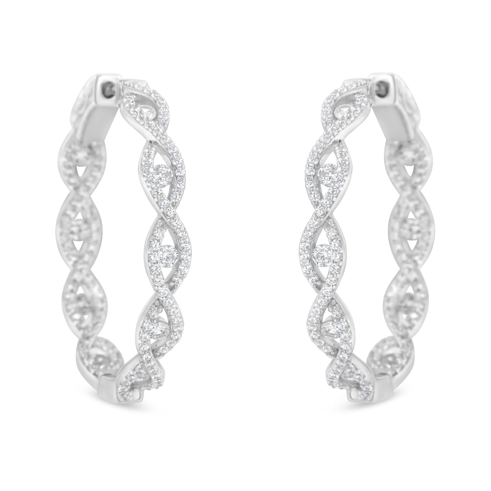 10K White Gold Diamond Hoop Earrings (1 1/2 cttw H-I Color I1-I2 Clarity)