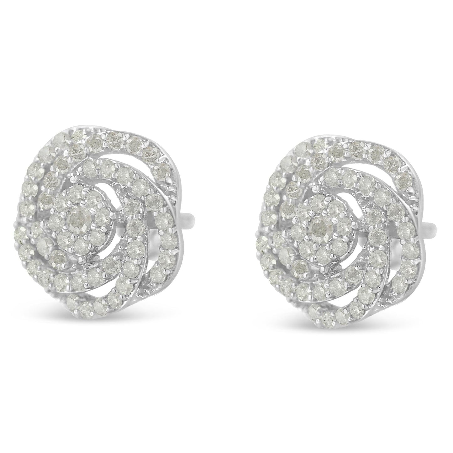 10k White Gold Rose-Cut Diamond Floral Cluster Earrings (1 cttw, I-J Color, I2-I3 Clarity)