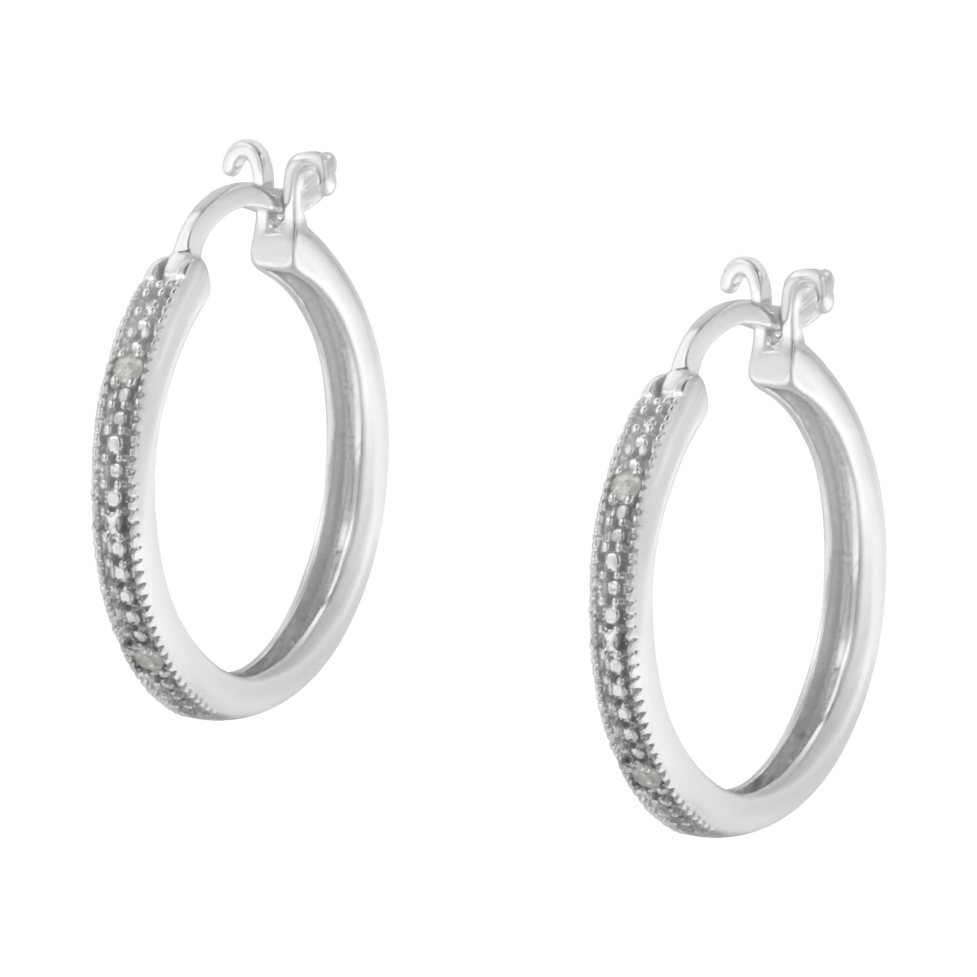 .925 Sterling Silver Miracle-Set Diamond Pave Style Hoop Earrings (I-J Color I3