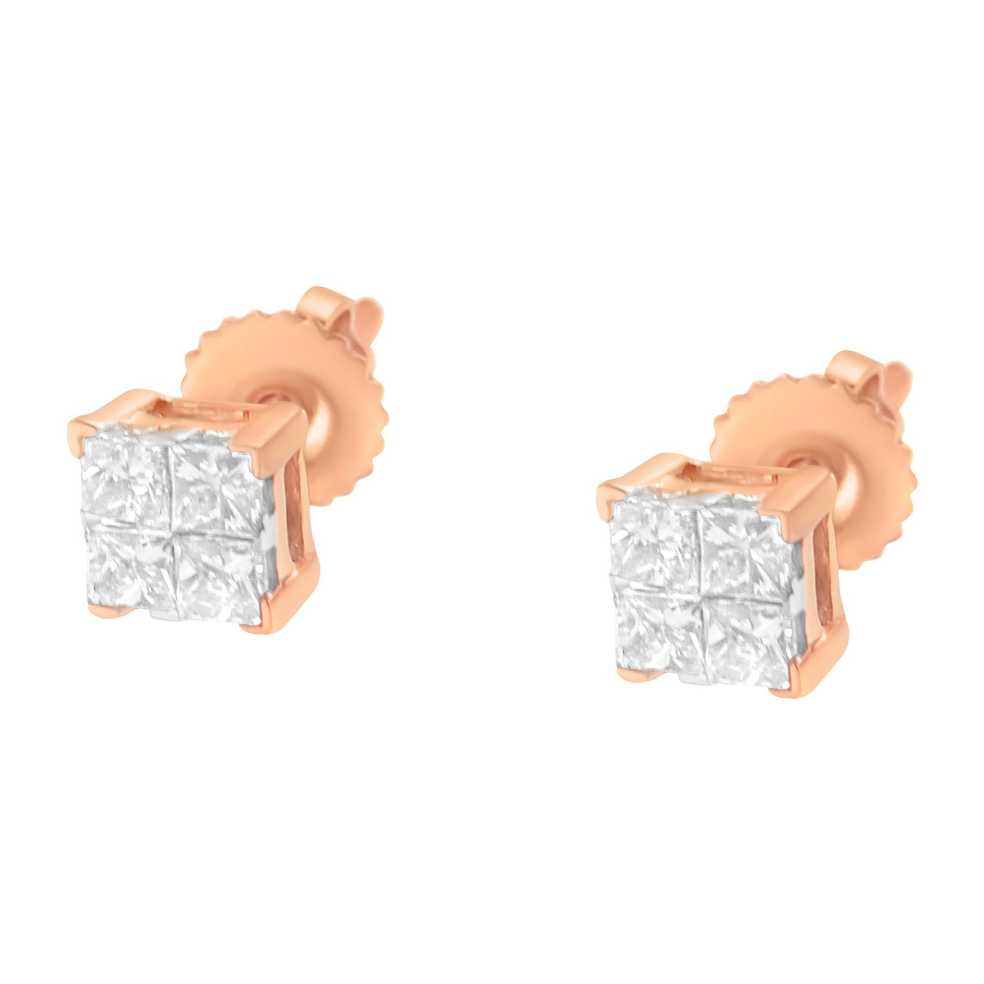 10K Gold Princess Diamond Composite Stud Earring (1/2 cttw I-J Color I1-I2