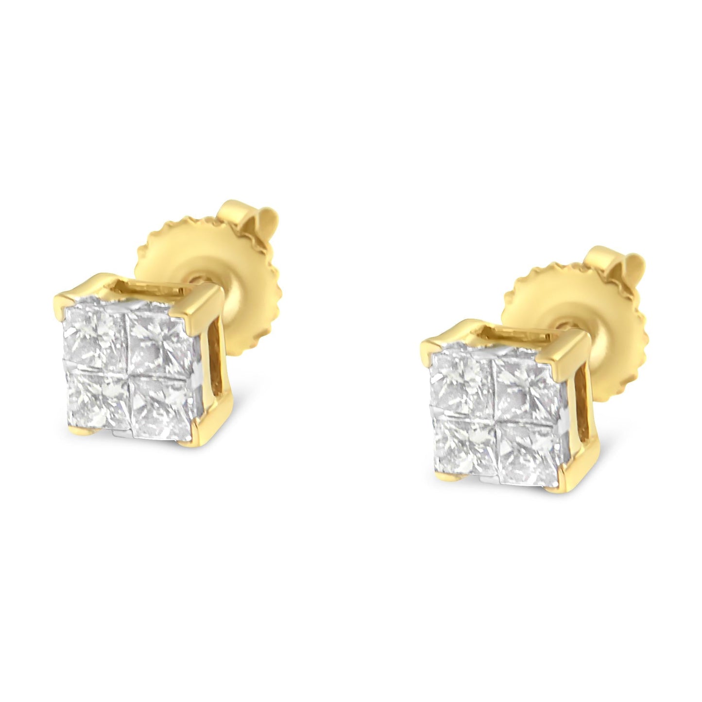 10K Gold Princess Diamond Composite Stud Earring (1/2 cttw I-J Color I1-I2