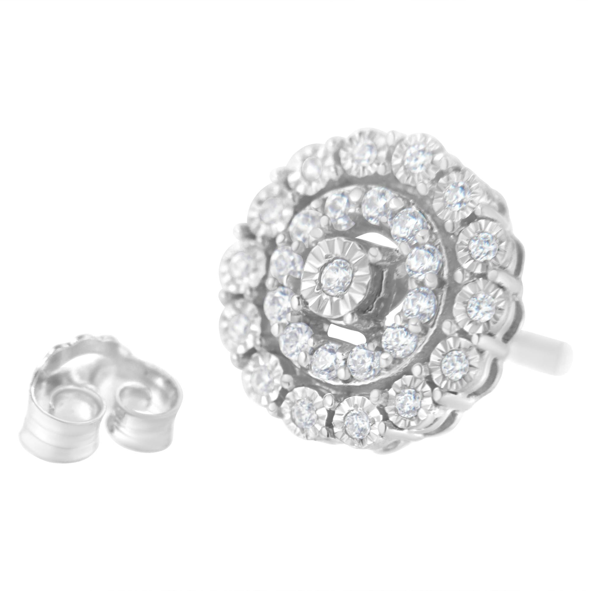 .925 Sterling Silver 1/2 cttw Miracle-Set Diamond Double Halo Stud Earring (I-J