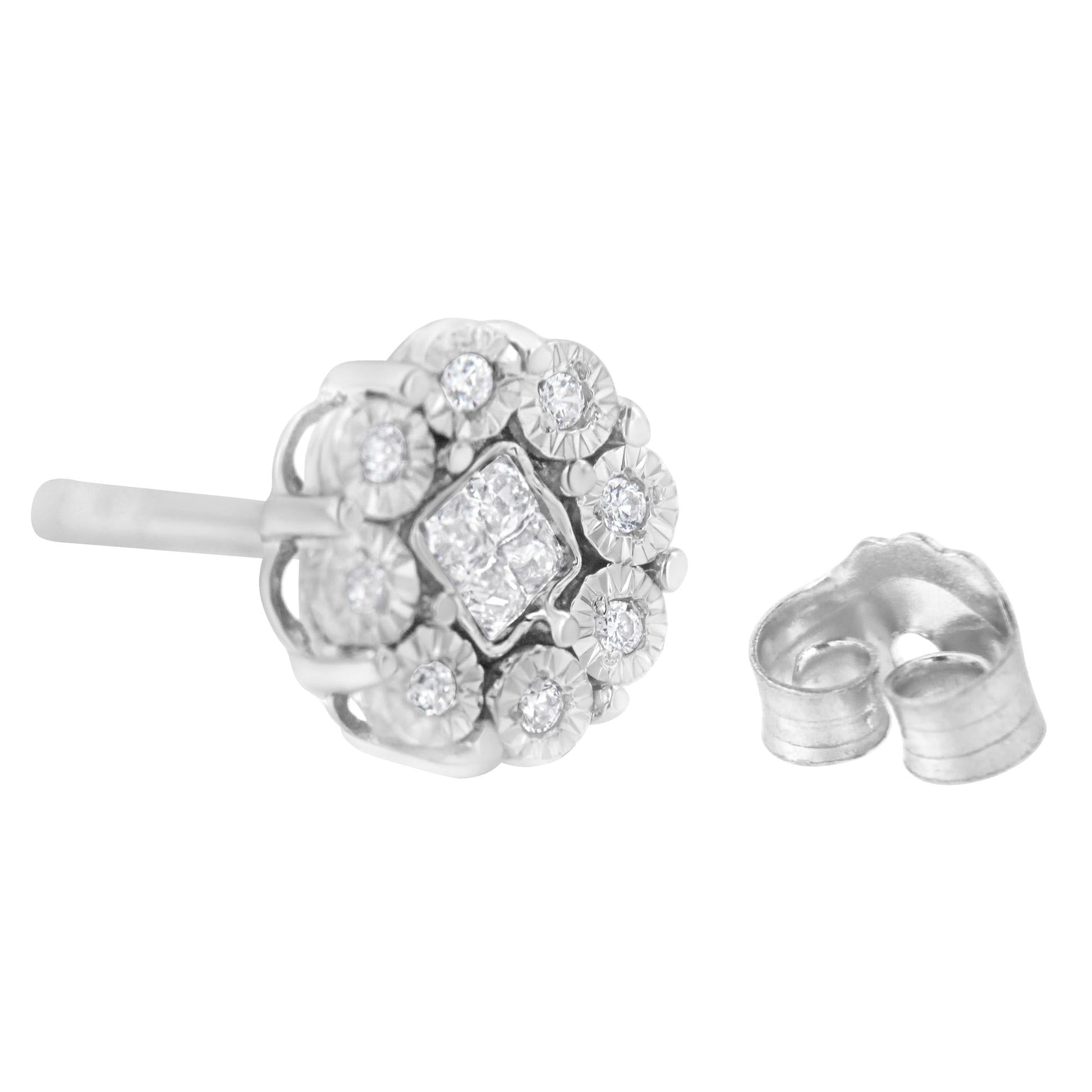 10KT White Gold 1/4ct Diamond Floral Cluster Stud Earring (I-J I1-I2)