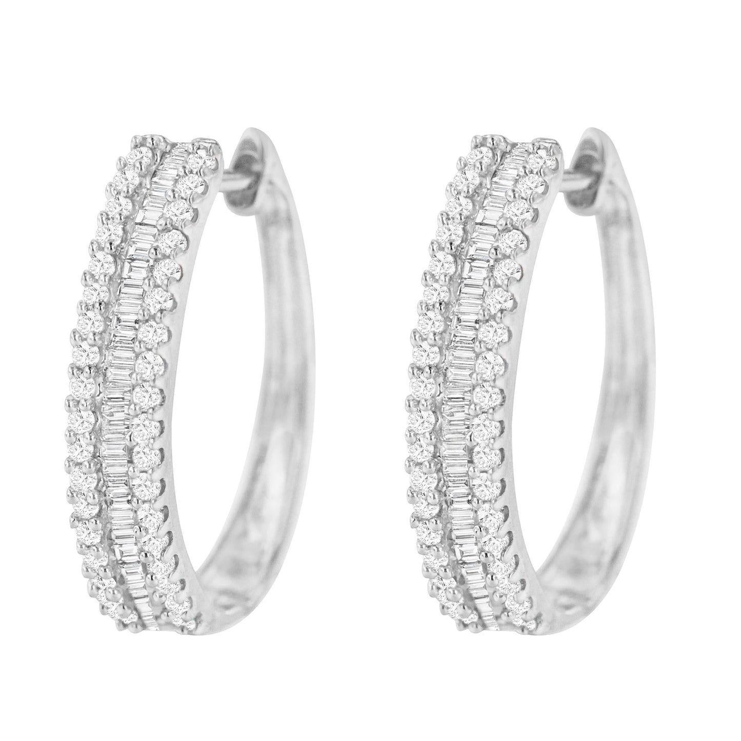 10K White Gold Diamond Hoop Earrings (3/4 cttw I-J Color I2-I3 Clarity)