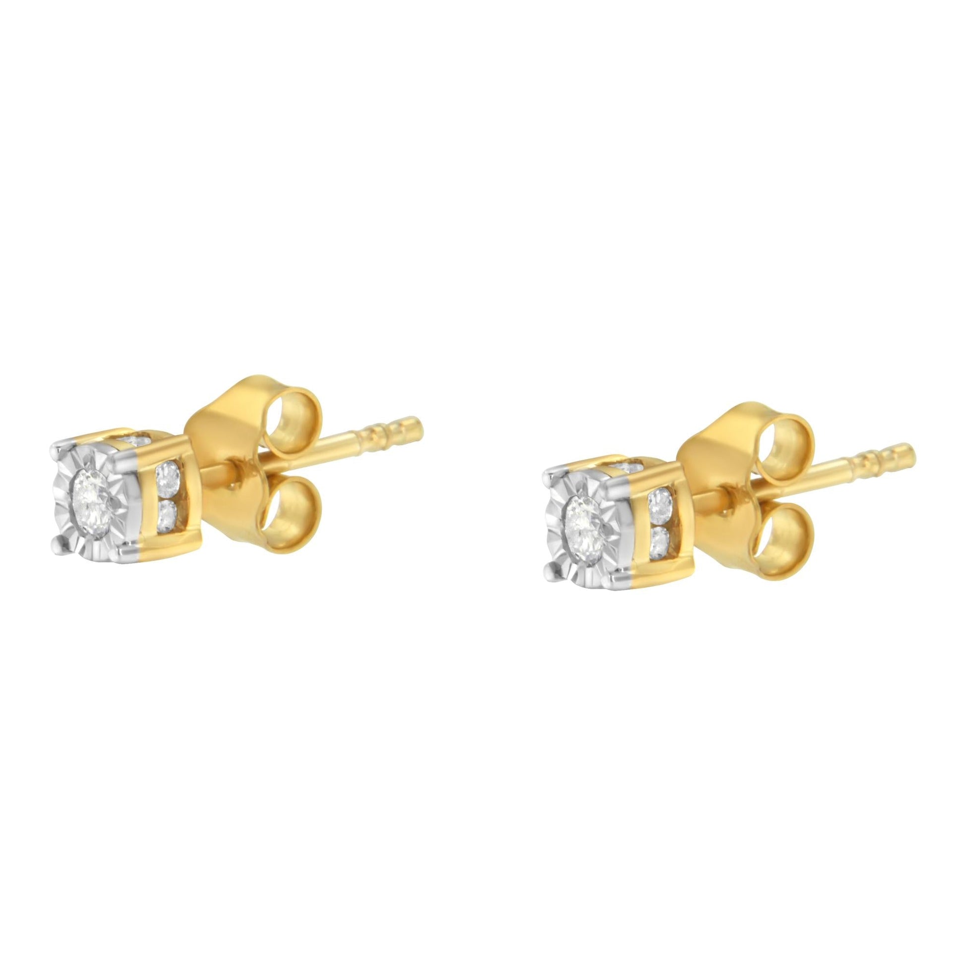 Yellow Plated Sterling Silver Diamond Stud Earring (1/4 cttw I-J Color I2-I3