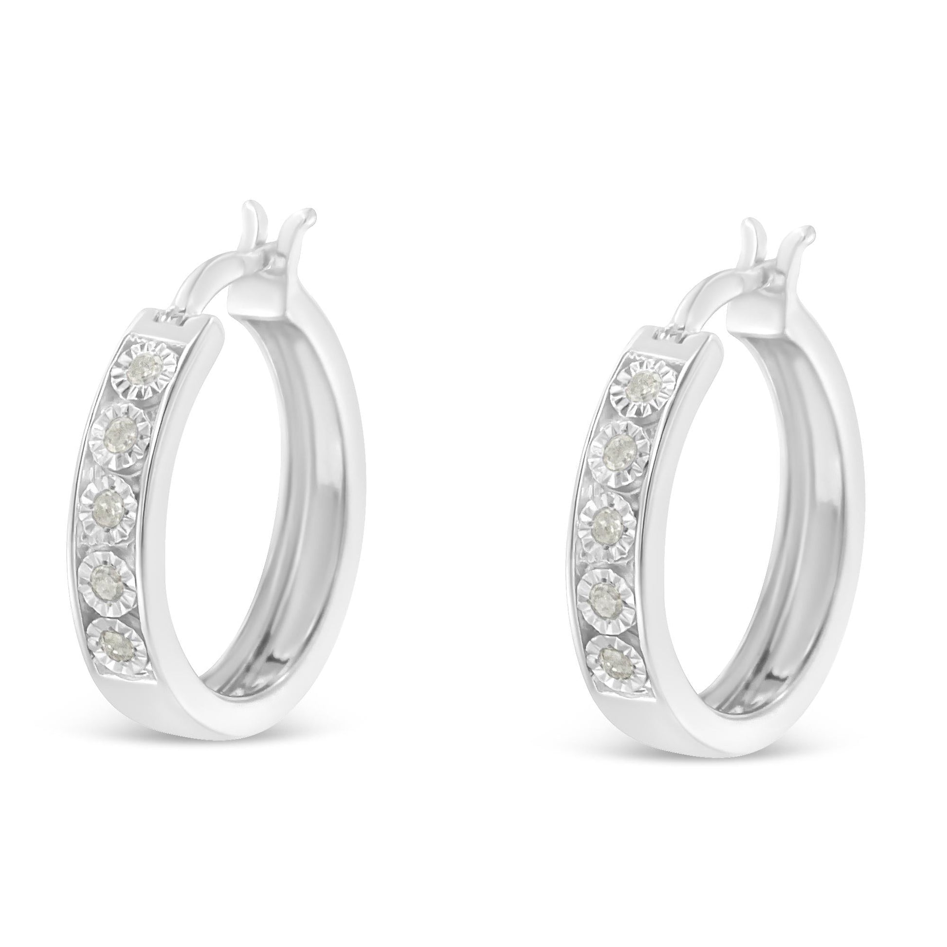 .925 Sterling Silver 1/10 Cttw Miracle Set Diamond Full Circle Hoop Earrings