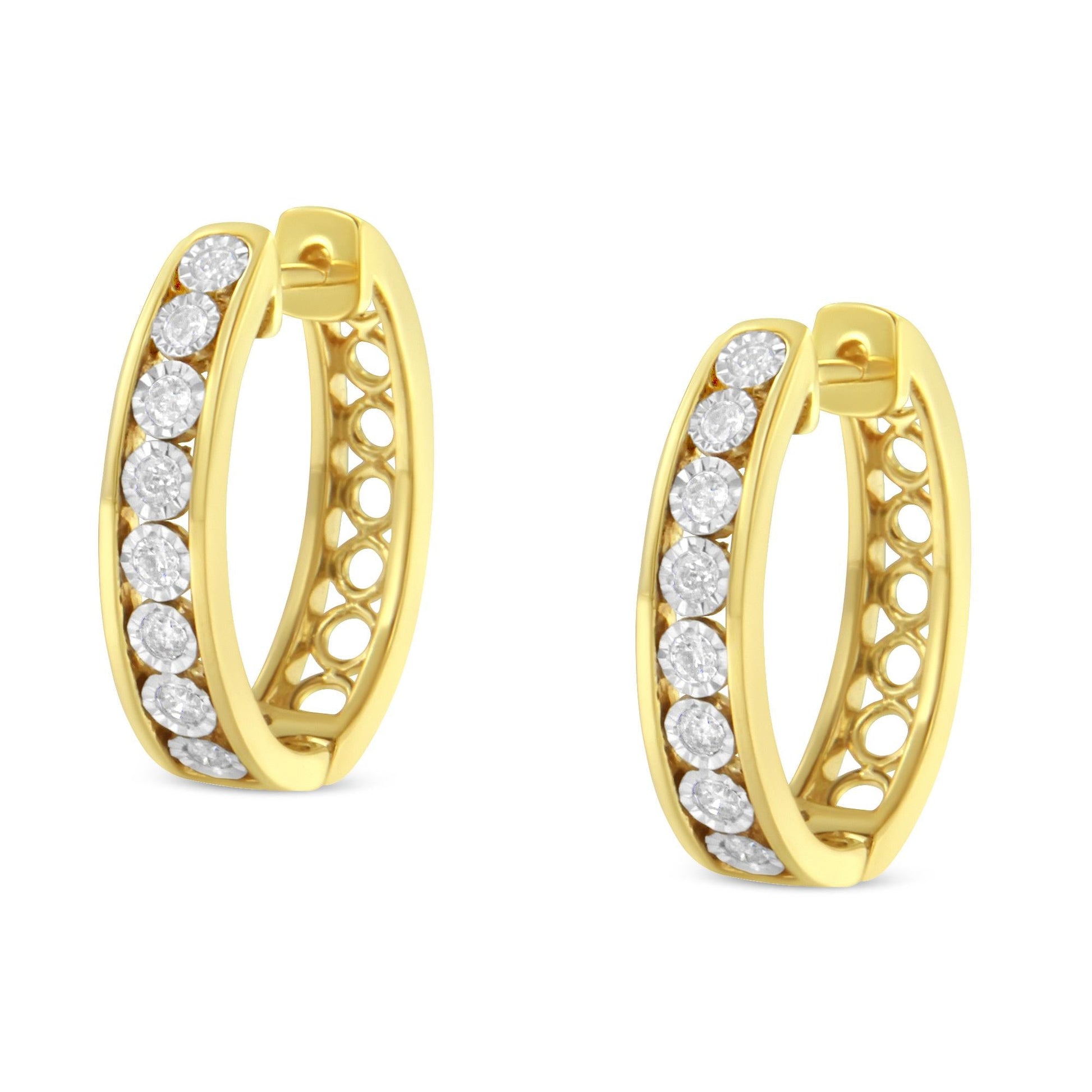 10KT Yellow and White Gold Diamond Hoop Earring (1/2 cttw J-K Color I2-I3