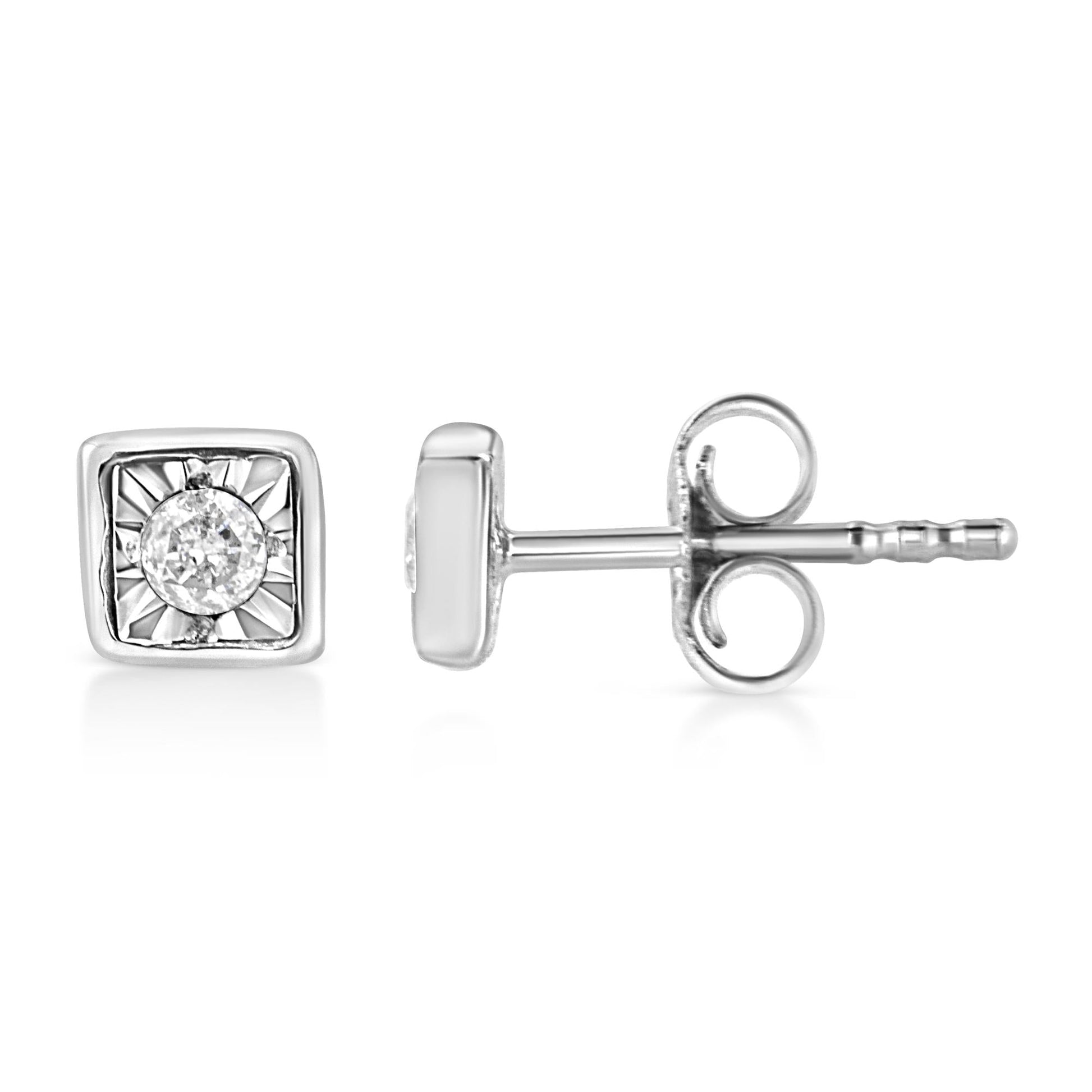 .925 Sterling Silver 1/10 Cttw Miracle-Set Diamond Stud Earrings (I-J Color