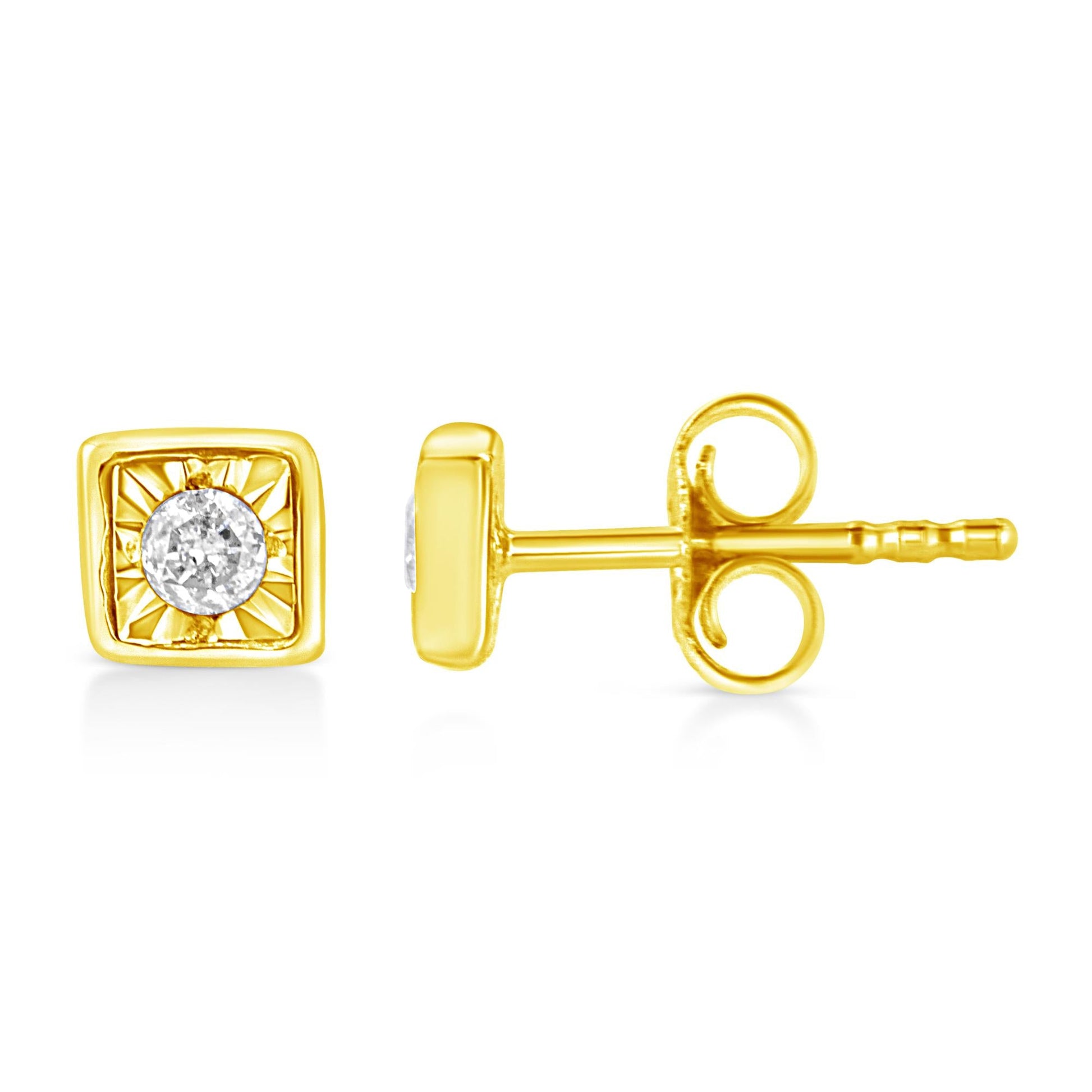 10K Yellow Gold Plated.925 Sterling Silver 1/10 Cttw Miracle-Set Diamond Stud