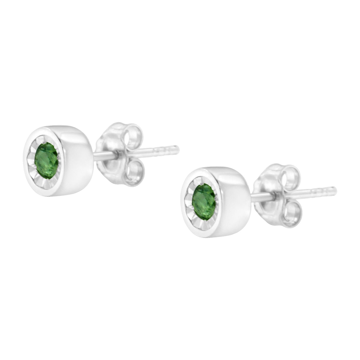 .925 Sterling Silver 0.15 Cttw Round Brilliant-Cut Green Diamond Miracle-Set