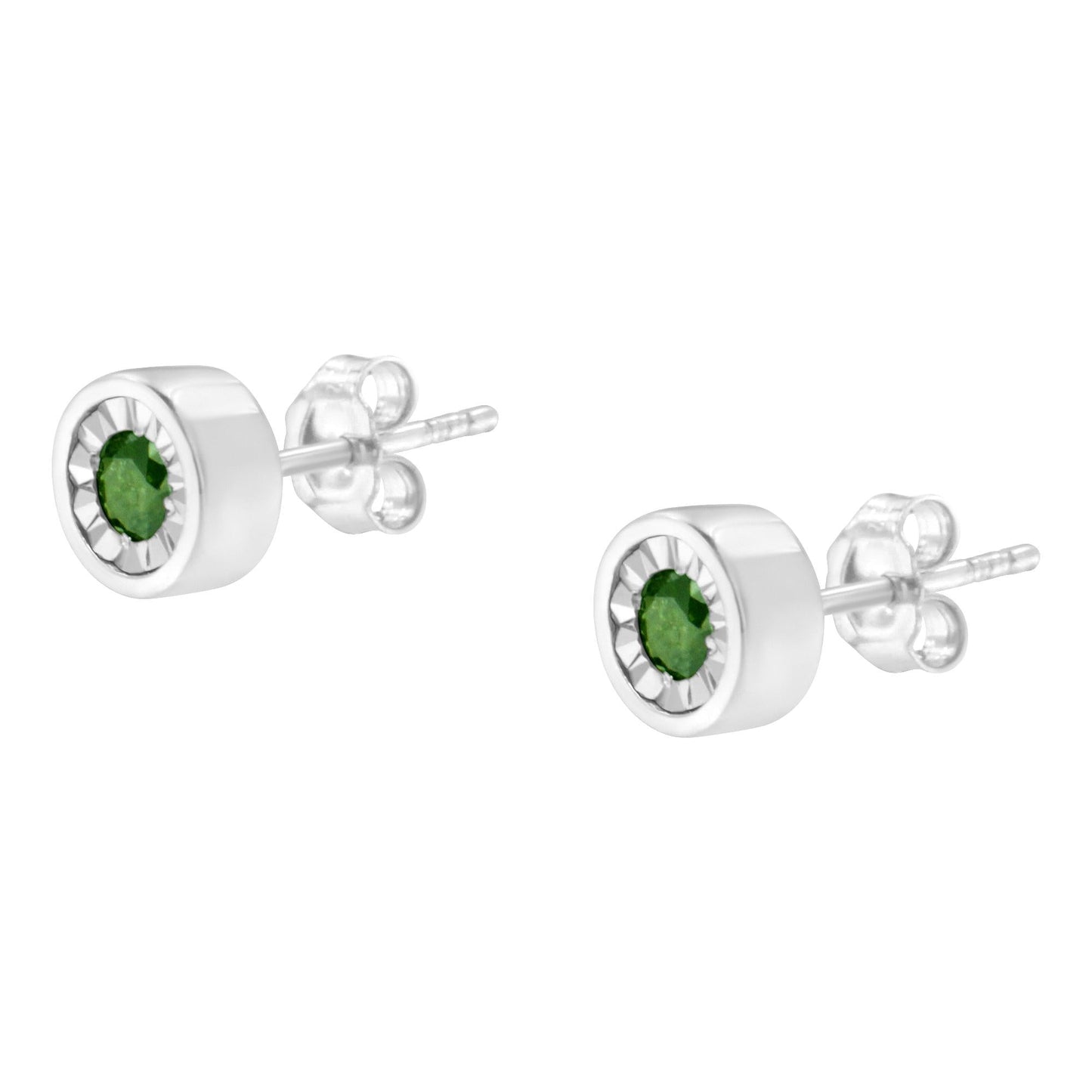 .925 Sterling Silver 1/4 Cttw Round Brilliant-Cut Green Diamond Miracle-Set