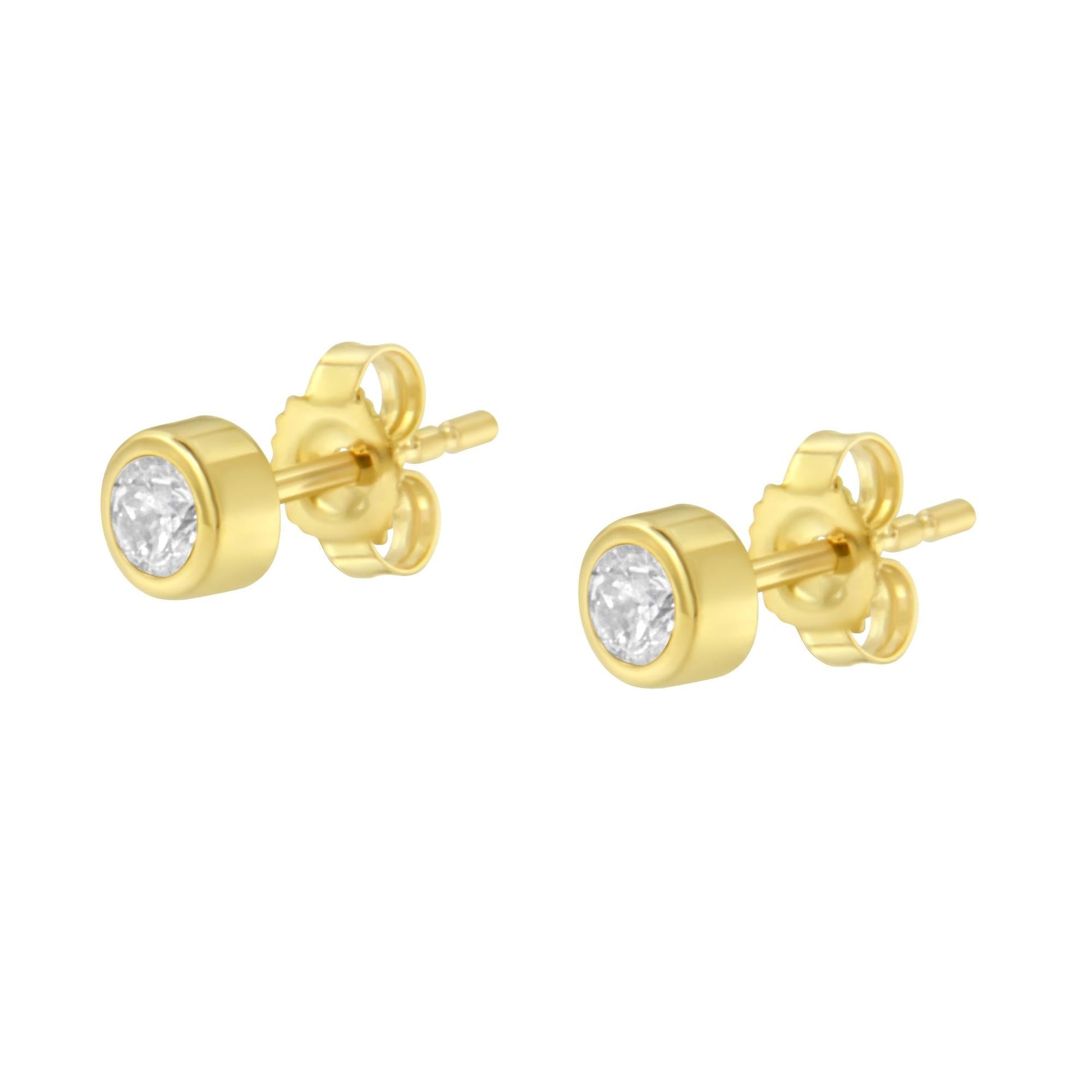 10K Gold 1/5 Cttw Round Brilliant-Cut Near Colorless Diamond Bezel-Set Stud