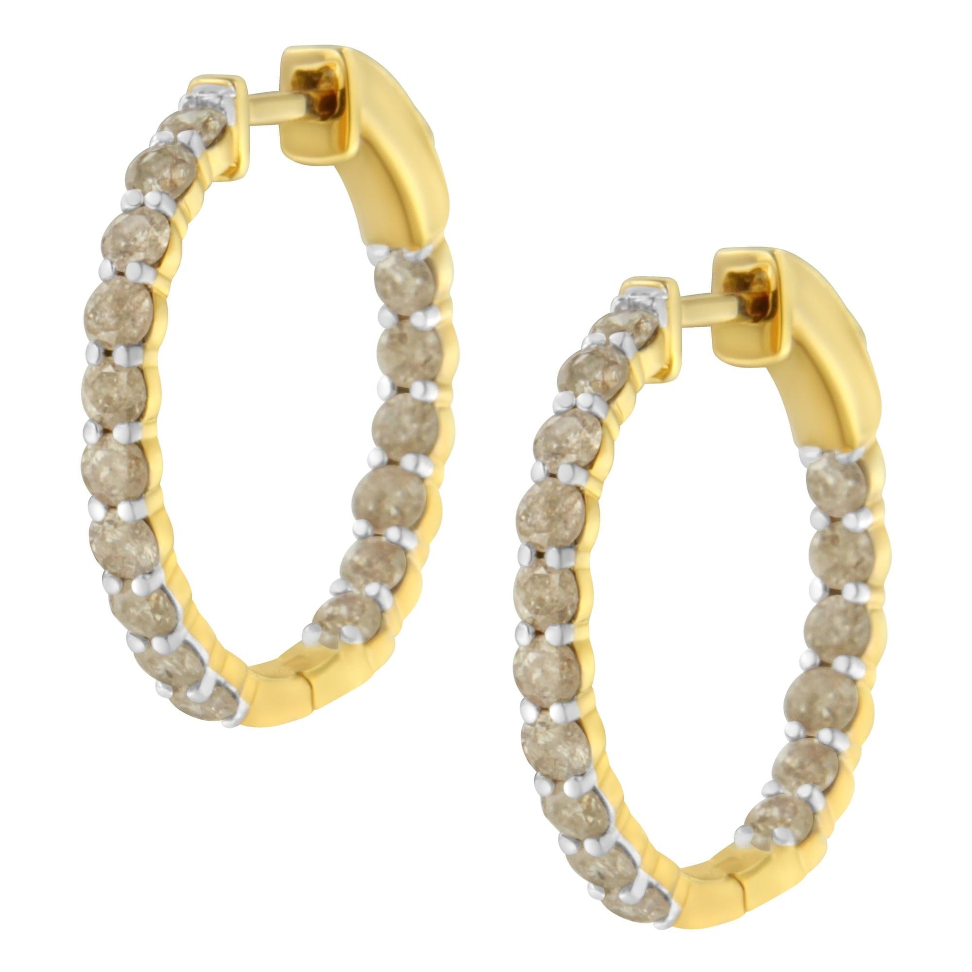 10K Yellow Gold Plated Sterling Silver Diamond Hoop Earrings (2 cttw K-L Color