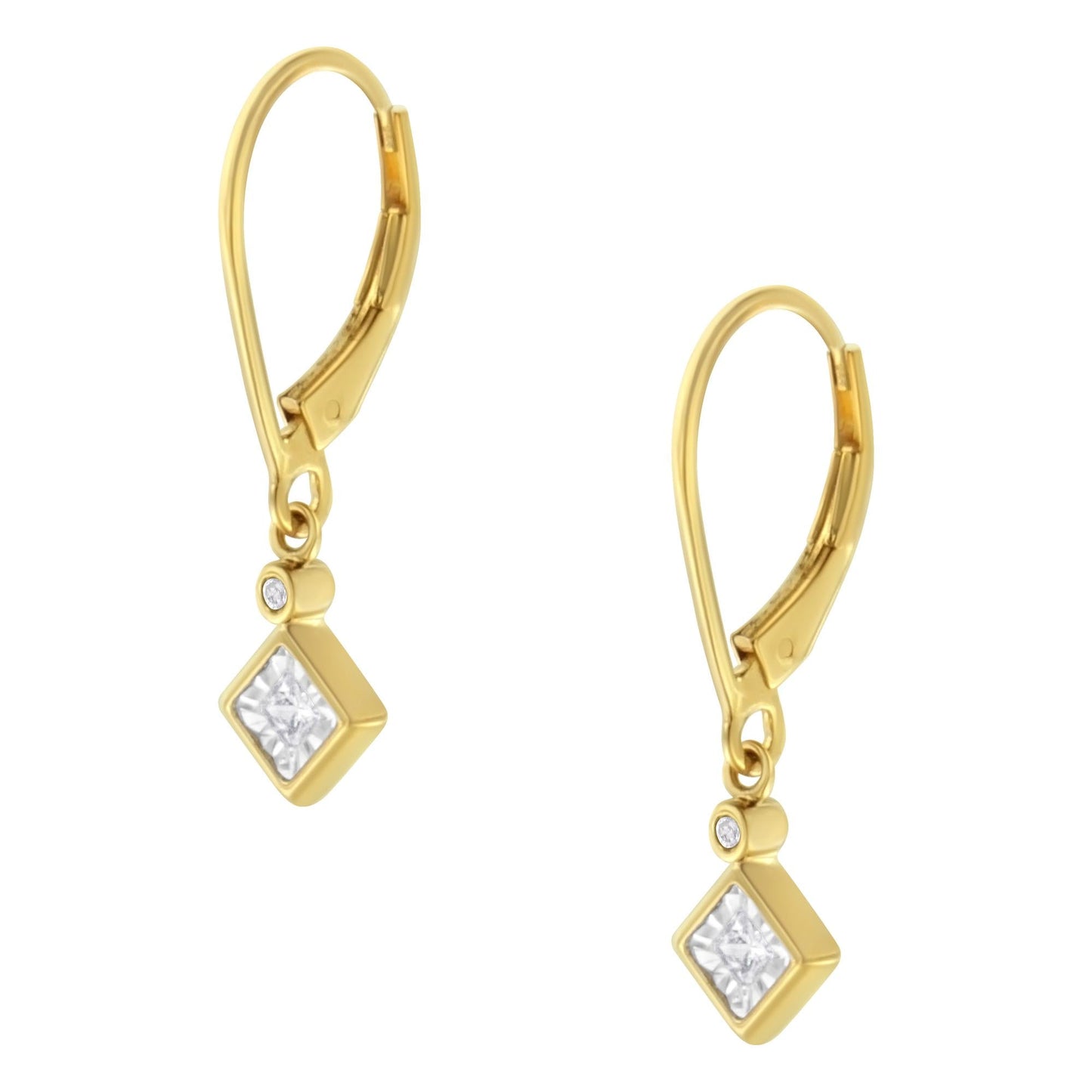 2 Micron 14K Yellow Gold Plating Diamond Dangle Earrings (1/3 cttw J-K Color