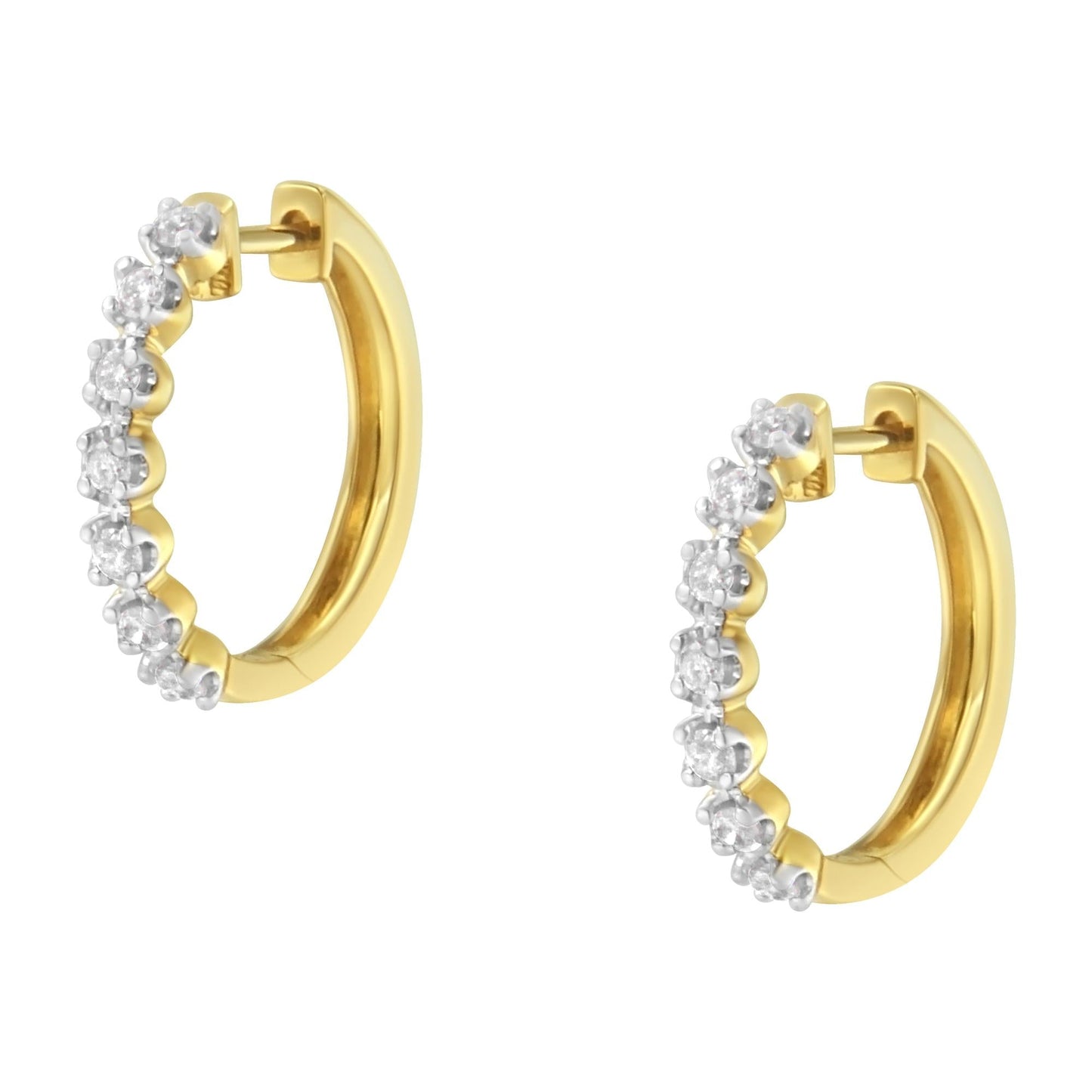 10KT Yellow Gold Diamond Huggy Hoop Earrings (1/2 cttw J-K Color I2-I3 Clarity)