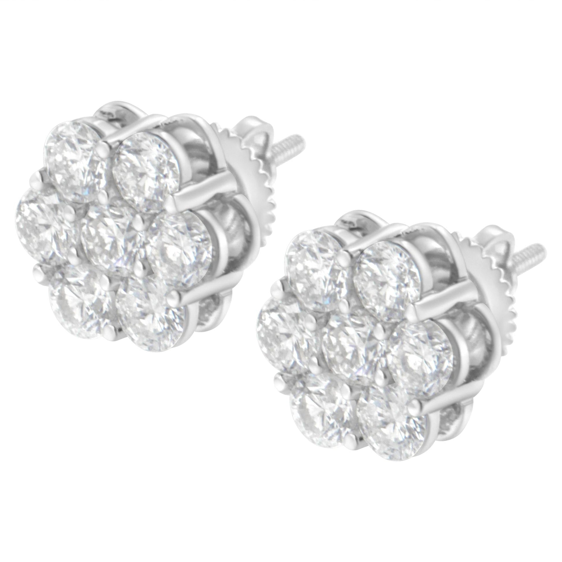 Sterling Silver 2 cttw Floral Composite 7 Stone Diamond Stud Earring (I-J