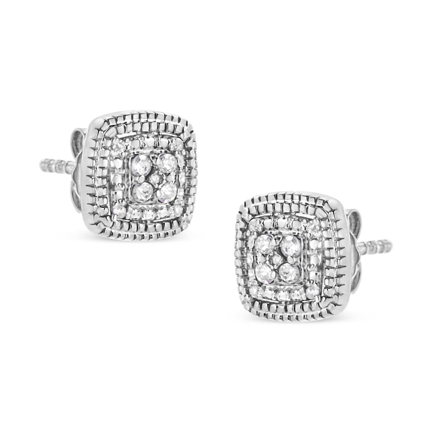 .925 Sterling Silver 1/10 Cttw Prong-Set Round Cut Diamond Square Shape