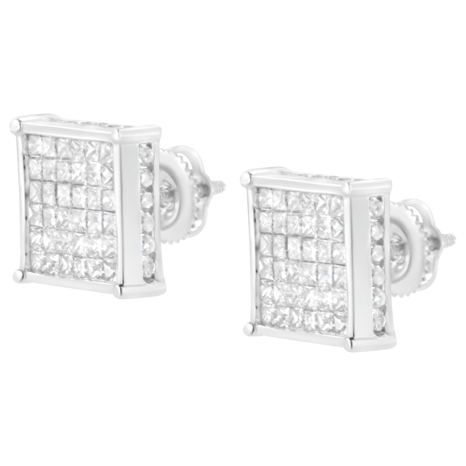 10K White Gold 2ct TDW Princess-Cut Composite Diamond Stud Earring (I-J,I2-I3)