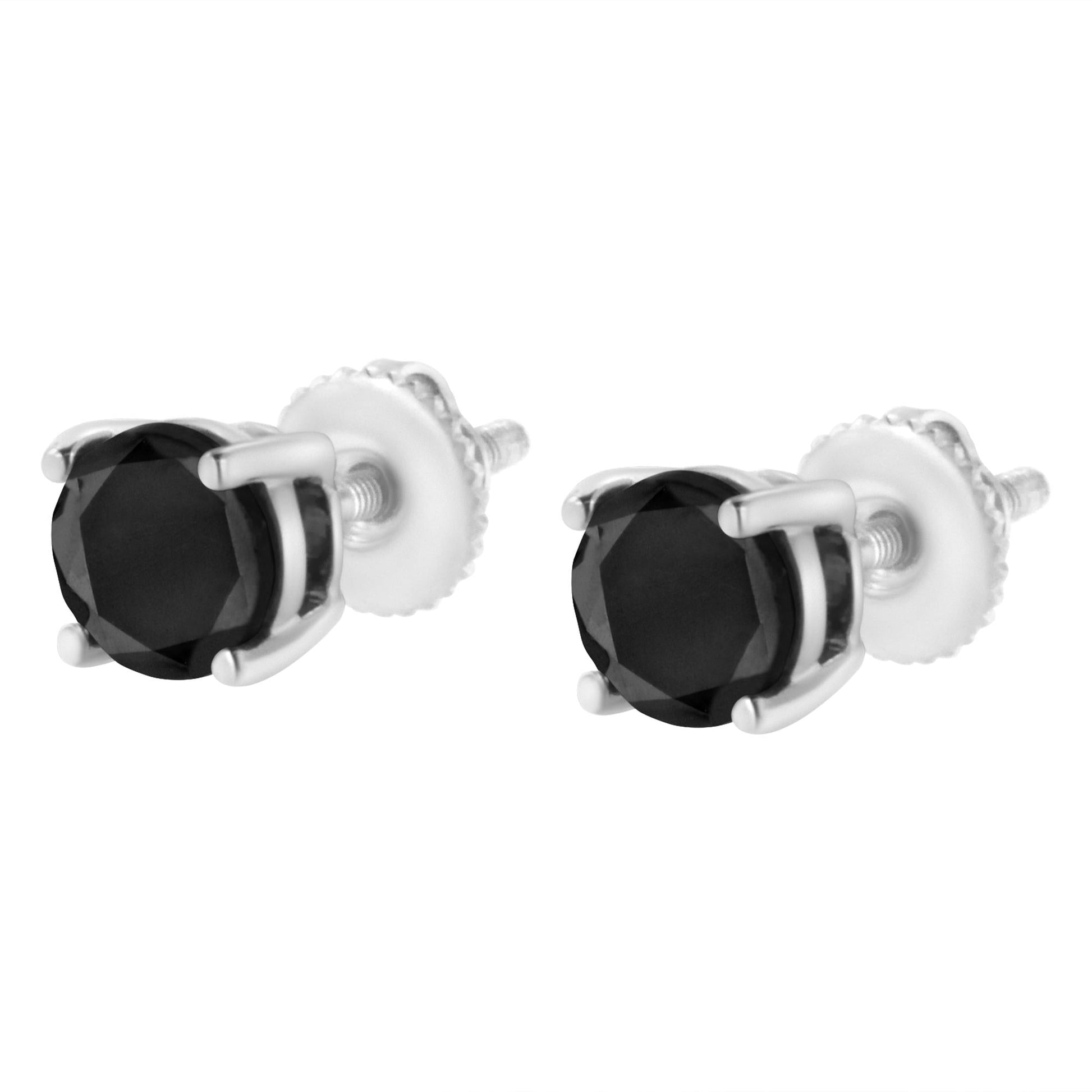 .925 Sterling Silver Round Brilliant-Cut Black Diamond Bezel-Set Stud Earrings