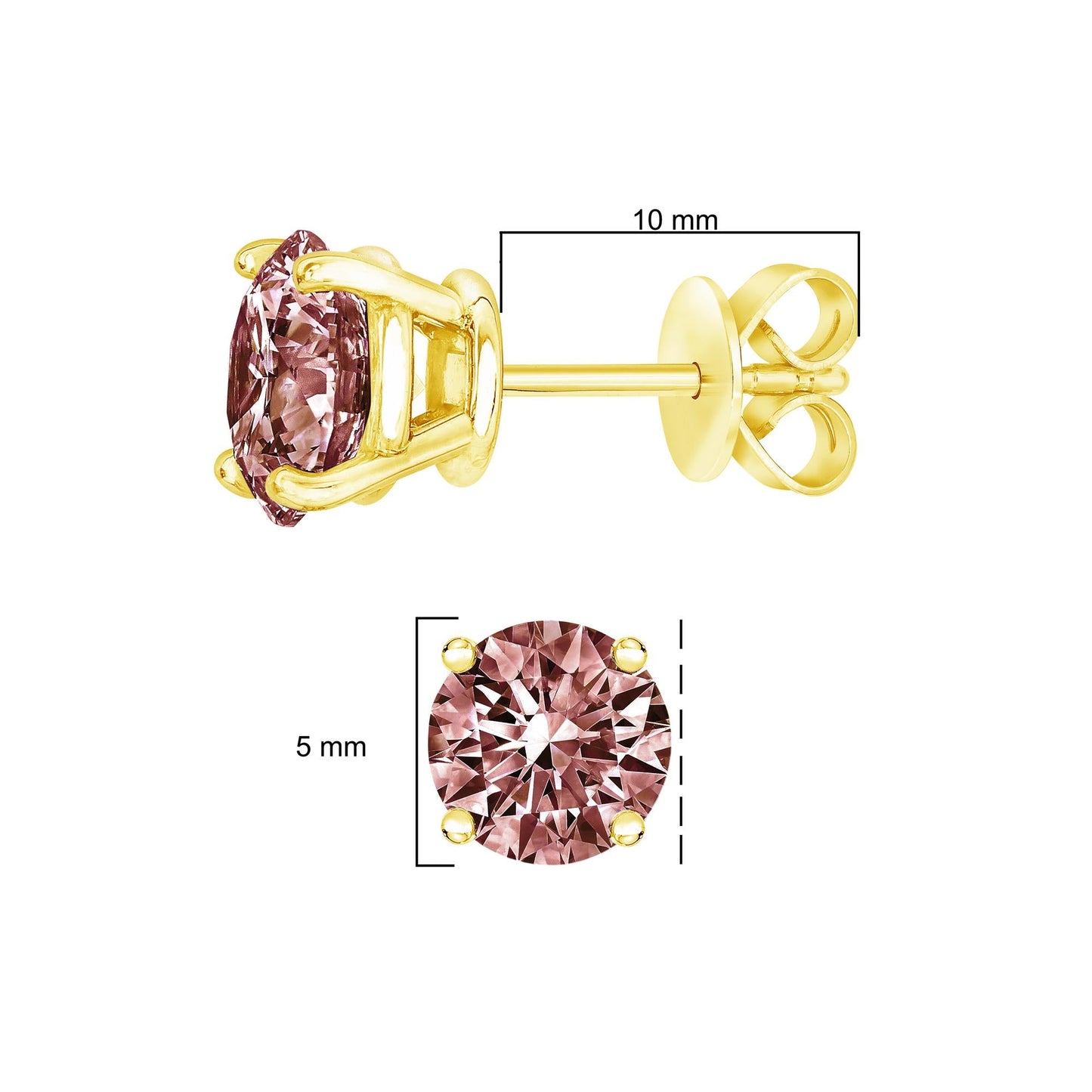 14K Yellow Gold 1.00 Cttw Round Brilliant Cut Lab Grown Pink Diamond 4-Prong