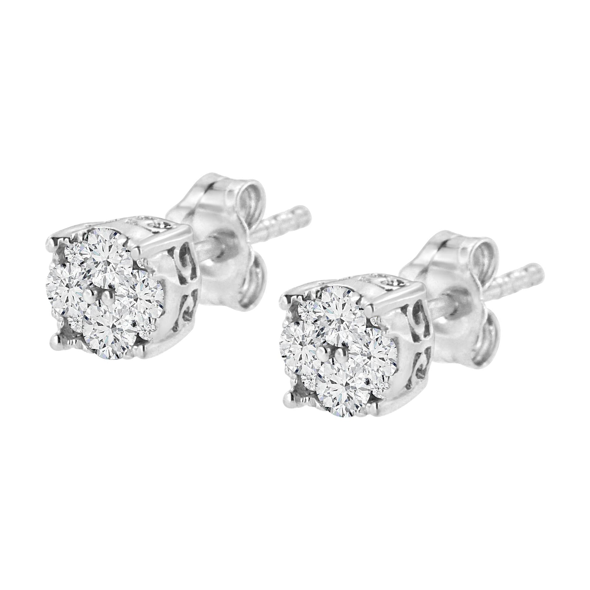 .925 Sterling Silver 1/2 Cttw Cttw Prong Set Lab Grown Round Diamond Cluster