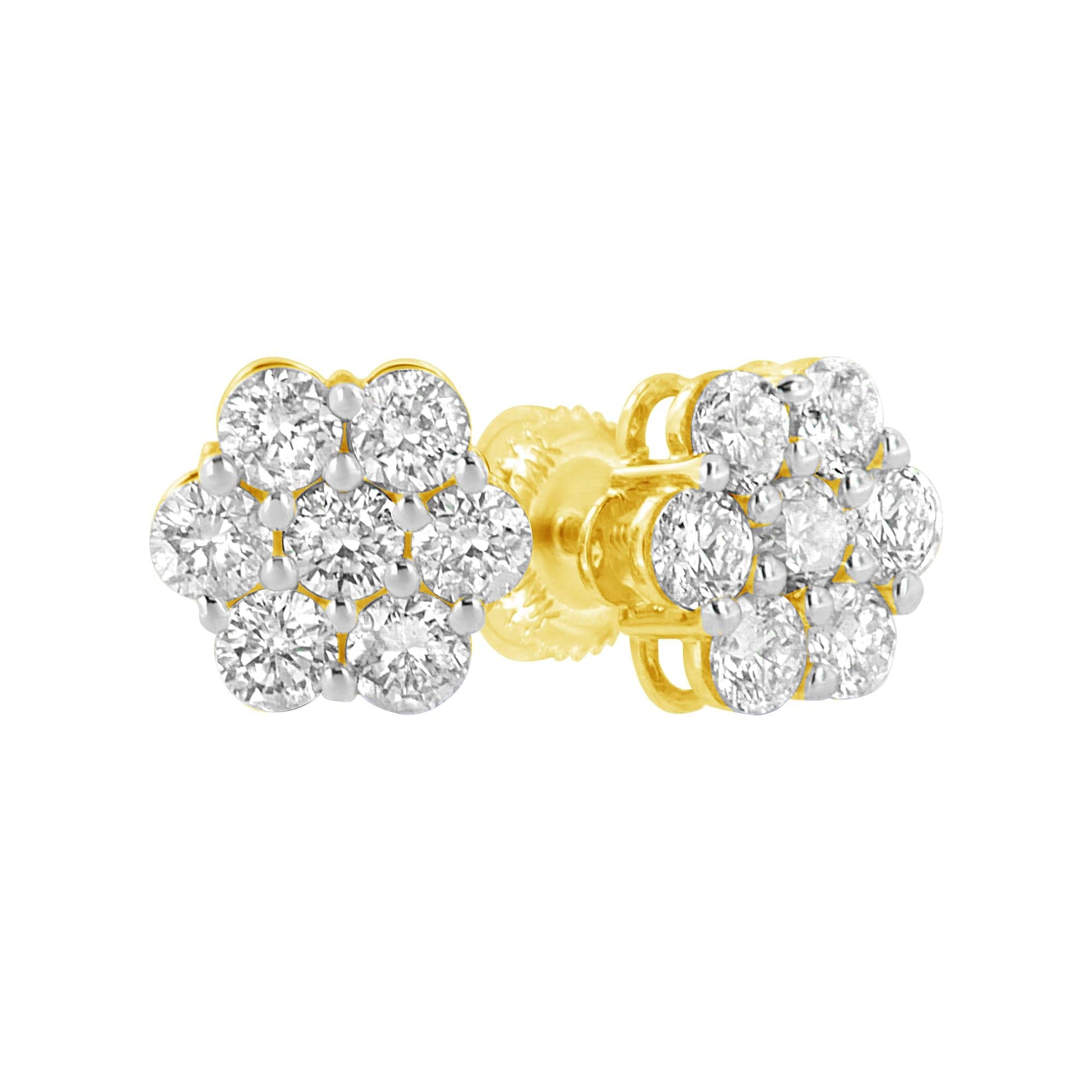 14K Yellow Gold 1.0 Cttw Diamond Flower Earring (J-K Color I1-I2 Clarity)