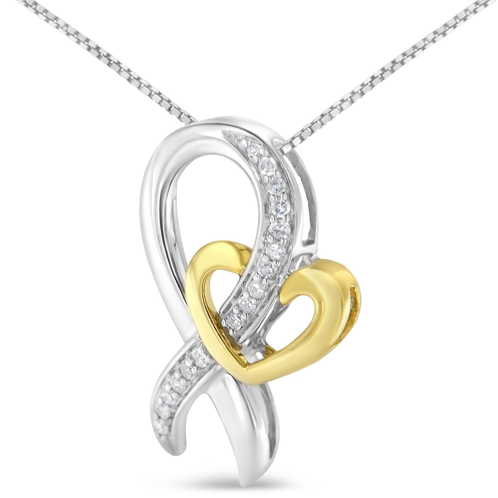 Two-Tone.925 Sterling Silver 1/6 cttw Round Cut Diamond Ties of Love Pendant