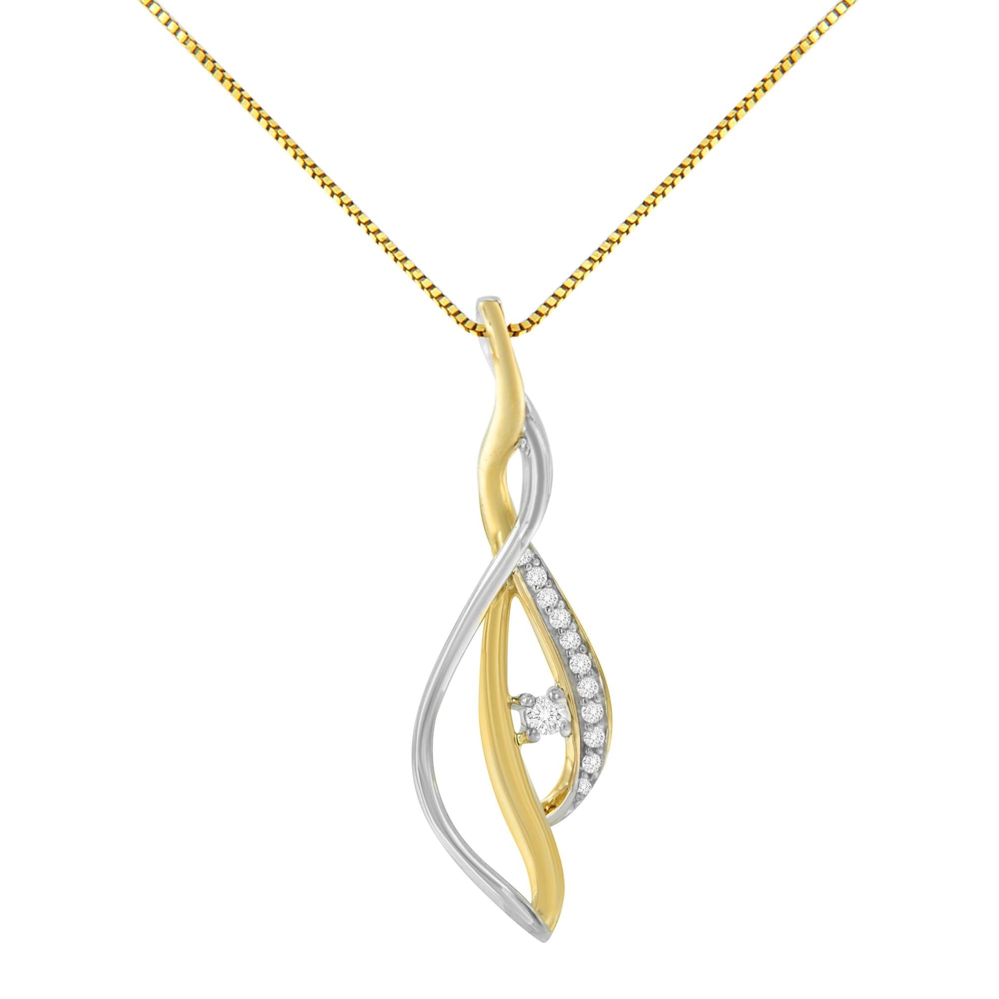 10K Yellow and White Gold Round Cut Diamond Accent Cascade 18’’ Pendant