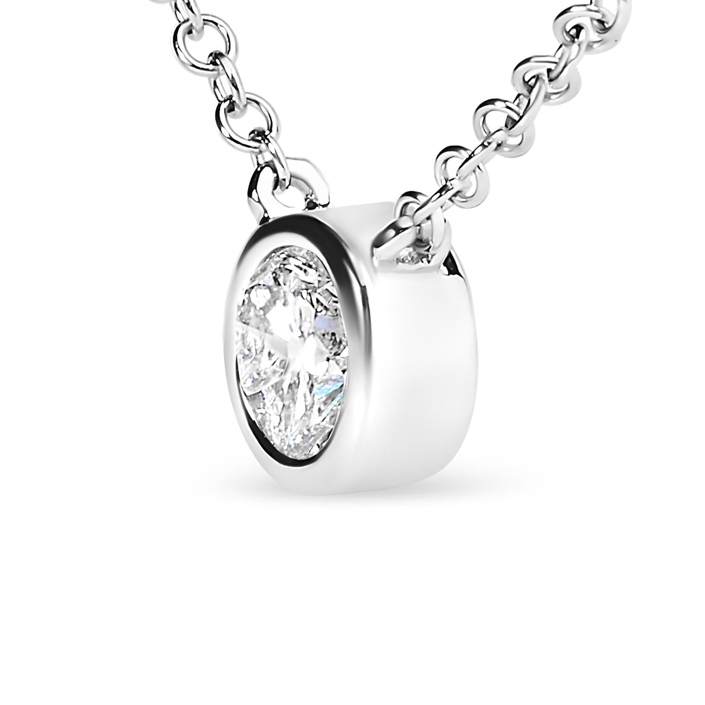 10K White Gold 1/5 Carat Round Brilliant-Cut Diamond Modern Bezel-Set Solitaire 16"-18" Pendant Necklace (H-I Color, SI2-I1 Clarity)