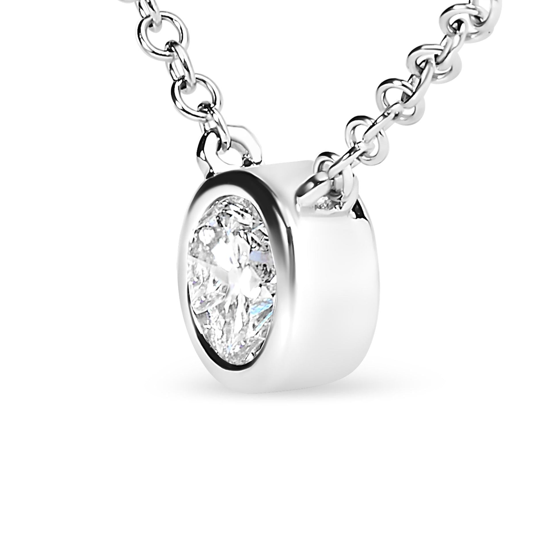 Sterling Silver Bezel-Set Diamond Solitaire Pendant Necklace (1/3 cttw H-I