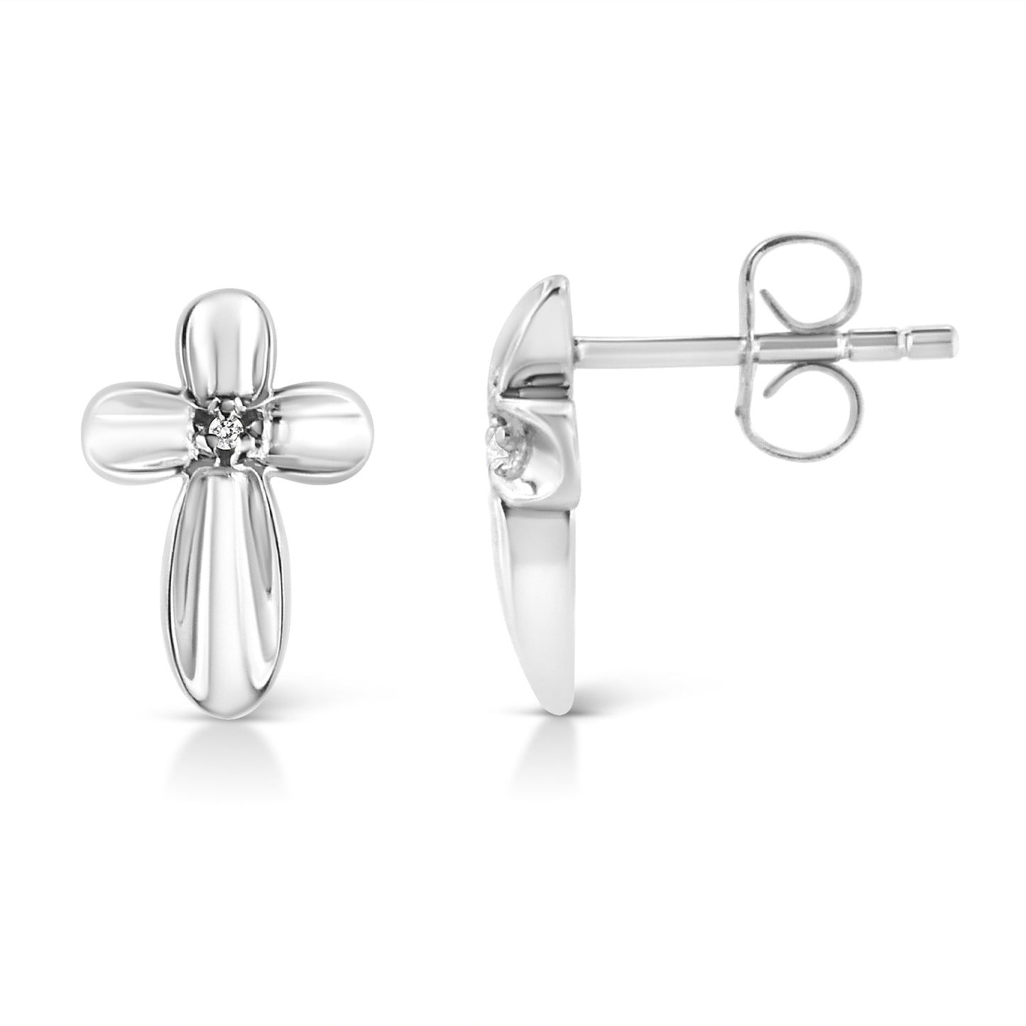 .925 Sterling Silver Prong Set Diamond Accent Floral Cross Stud Earring (I-J